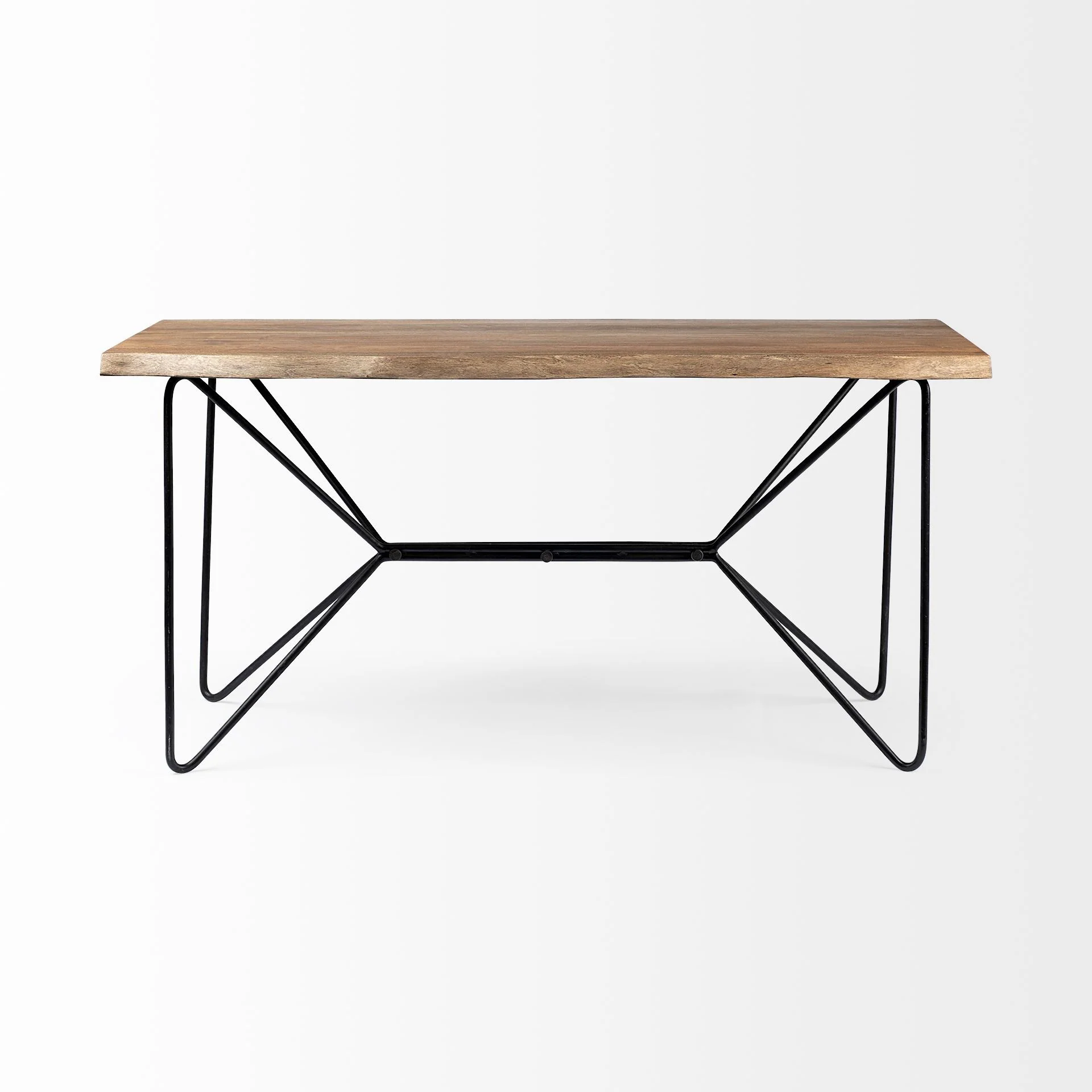 Medium Brown Live Edge Acacia Wood Finish Office Desk With Black Matte Butterfly Wing Shaped Base By Homeroots - Image 3