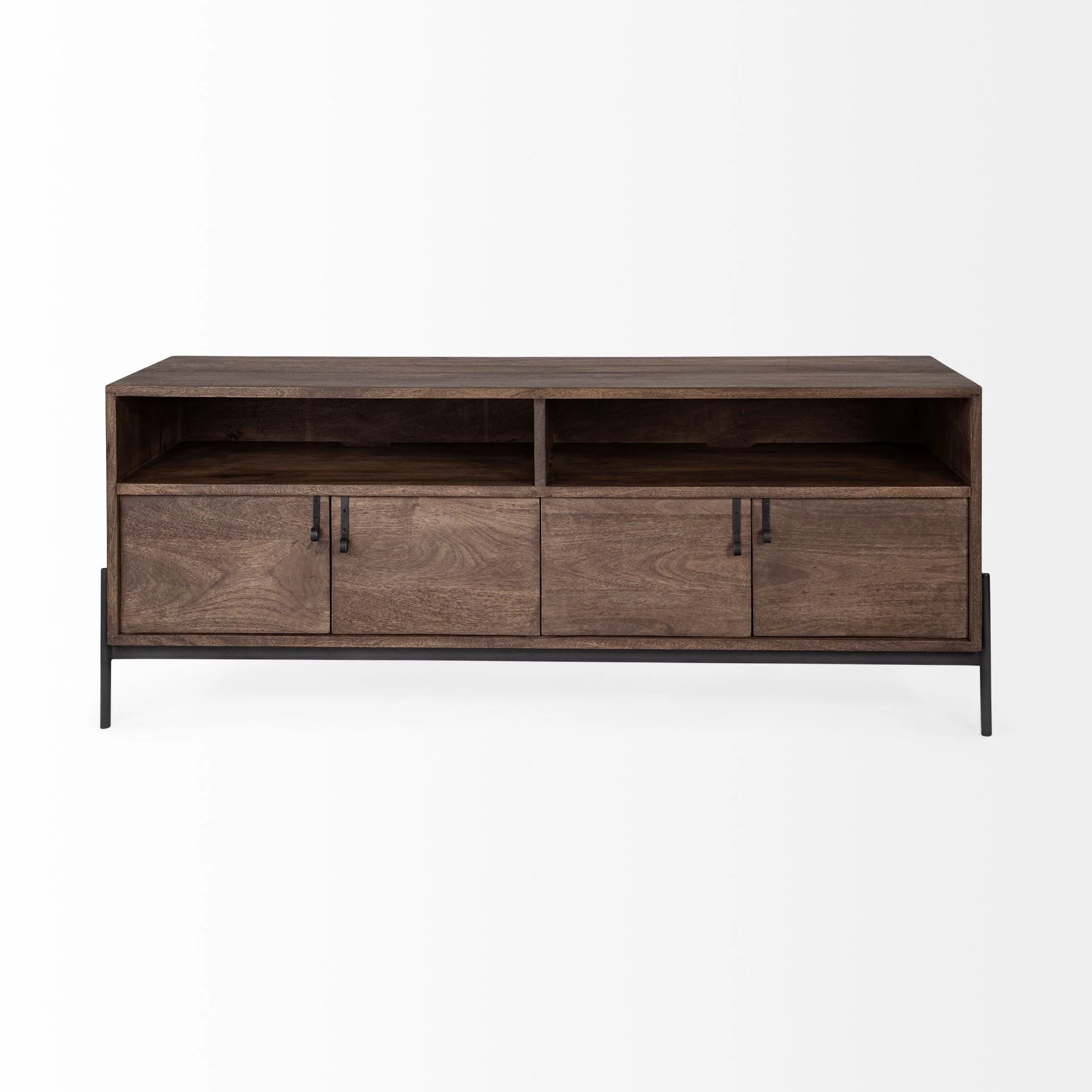 Medium Brown Mango Wood Finish TV Stand Media Console With 4 Doors And 2 Open Shelves By Homeroots - Image 2