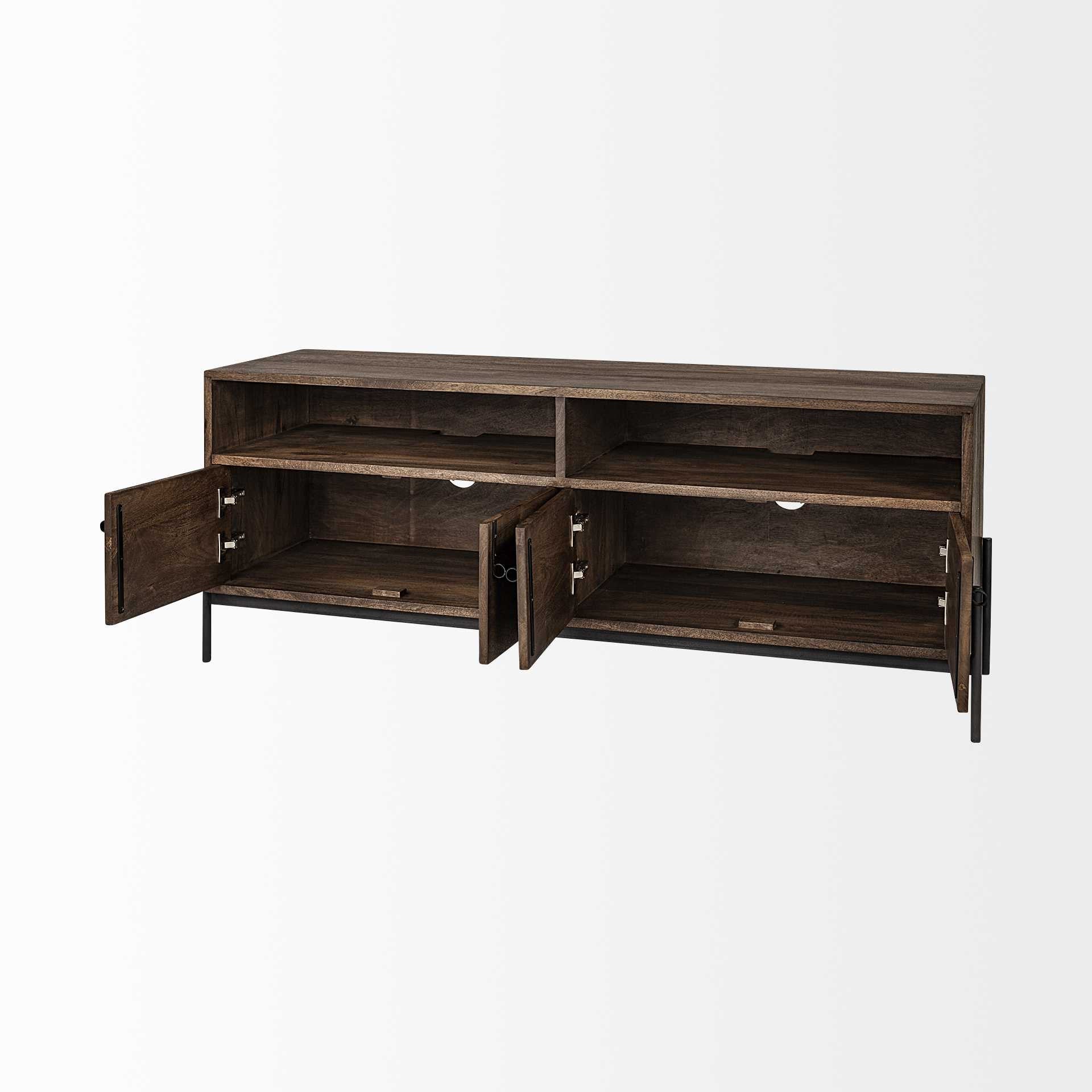 Medium Brown Mango Wood Finish TV Stand Media Console With 4 Doors And 2 Open Shelves By Homeroots - Image 5
