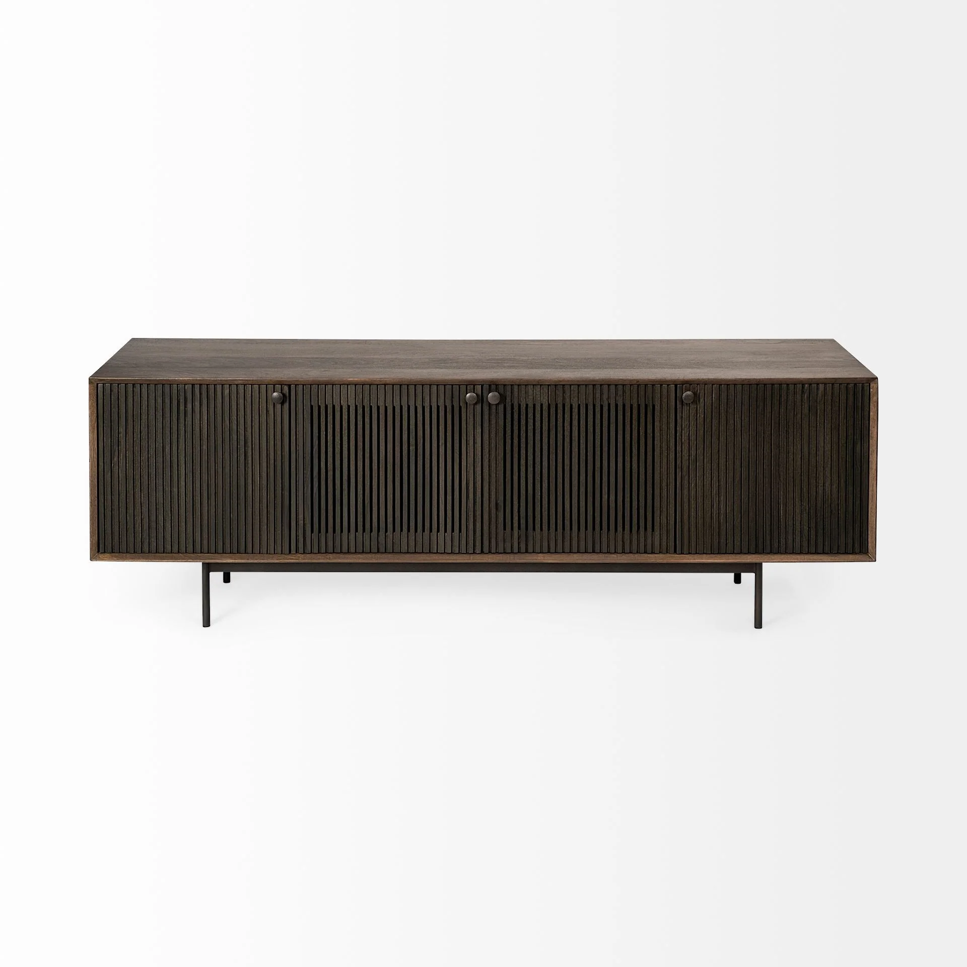 Medium Brown Mango Wood Finish TV Stand Media Console With 4 Doors By Homeroots - Image 2