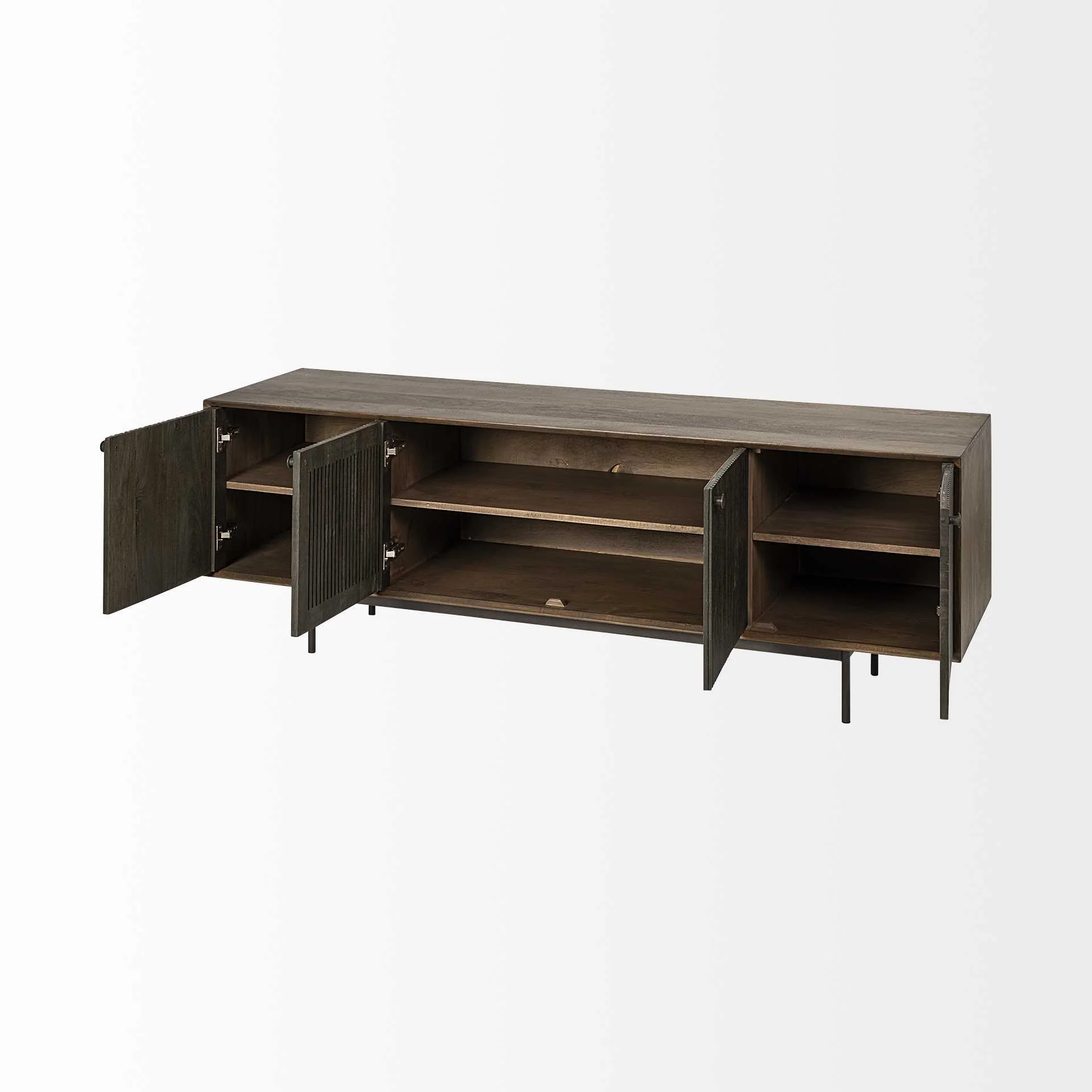 Medium Brown Mango Wood Finish TV Stand Media Console With 4 Doors By Homeroots - Image 5
