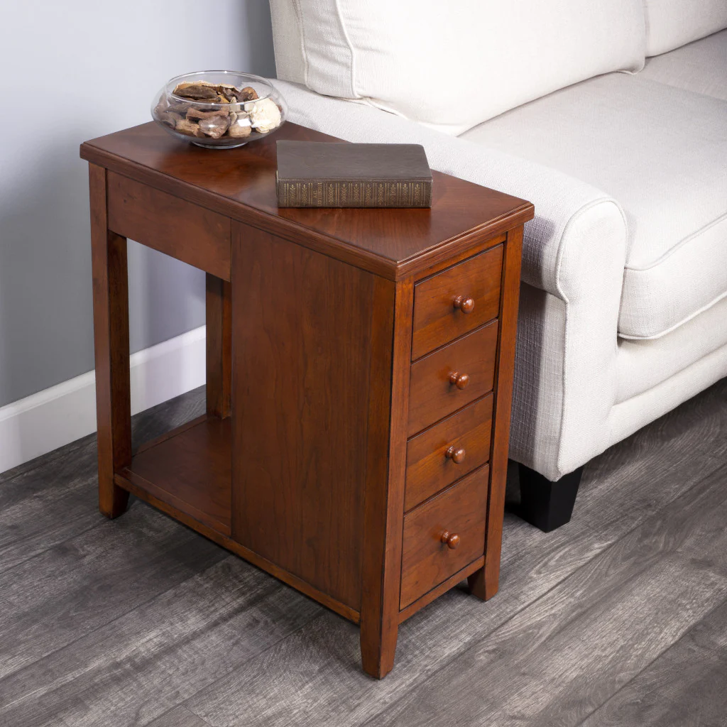 Medium Brown Manufactured Wood Rectangular End Table With Four Drawers And Shelf By Homeroots - Image 7