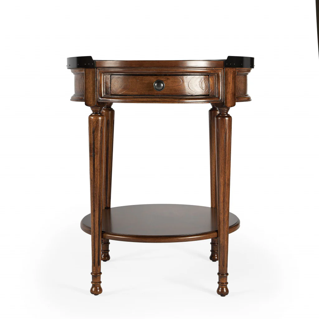 Medium Brown Manufactured Wood Round End Table With Drawer And Shelf By Homeroots - Image 2