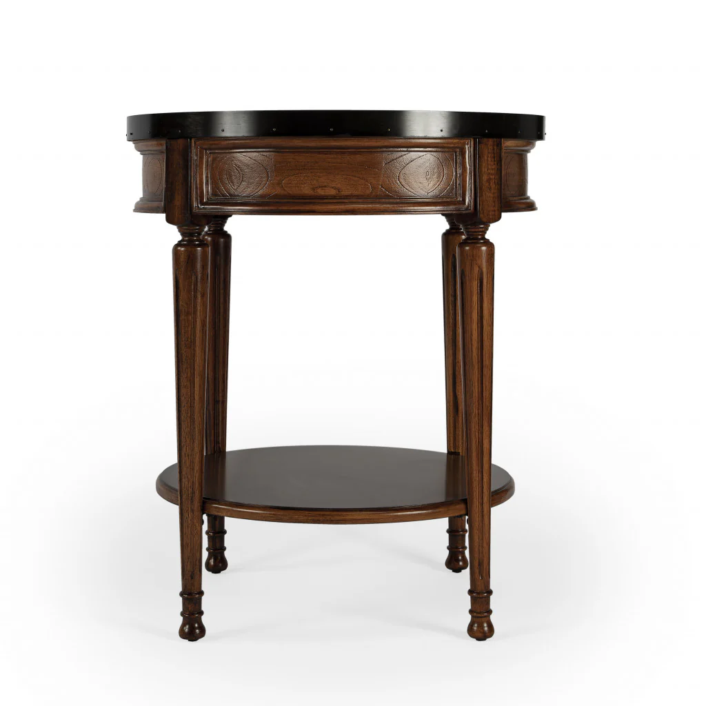 Medium Brown Manufactured Wood Round End Table With Drawer And Shelf By Homeroots - Image 4