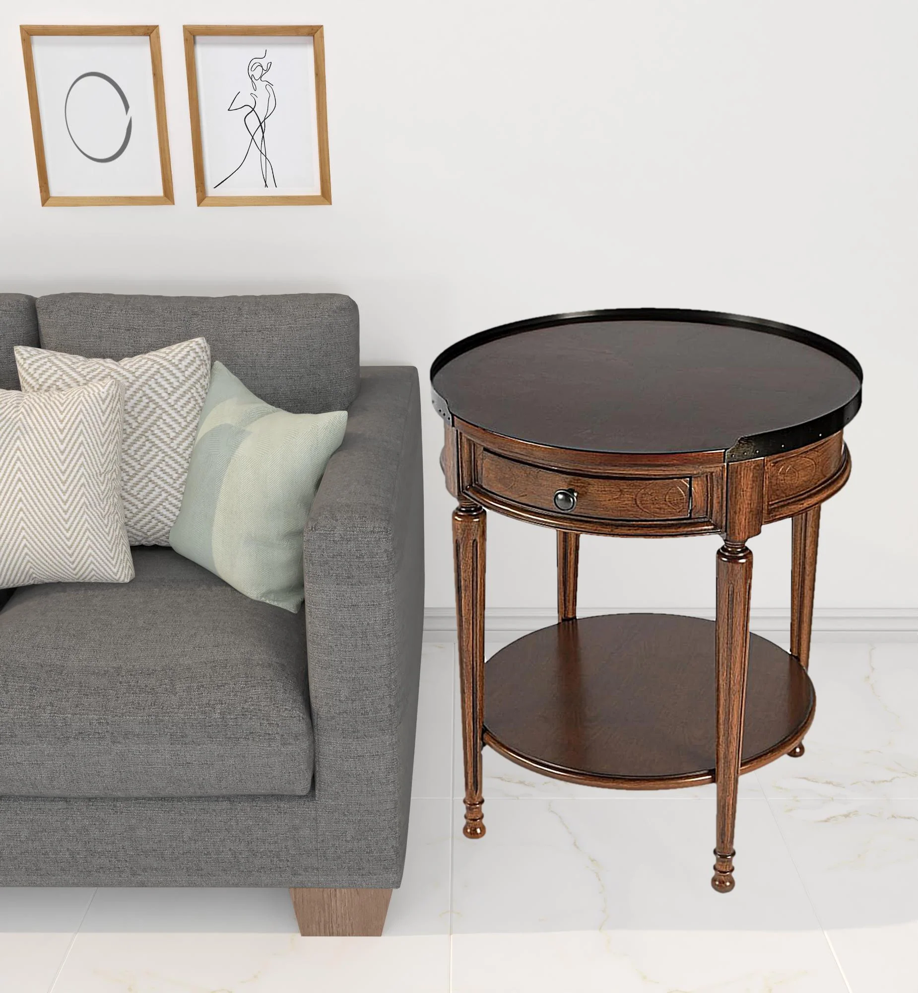 Medium Brown Manufactured Wood Round End Table With Drawer And Shelf By Homeroots - Image 5