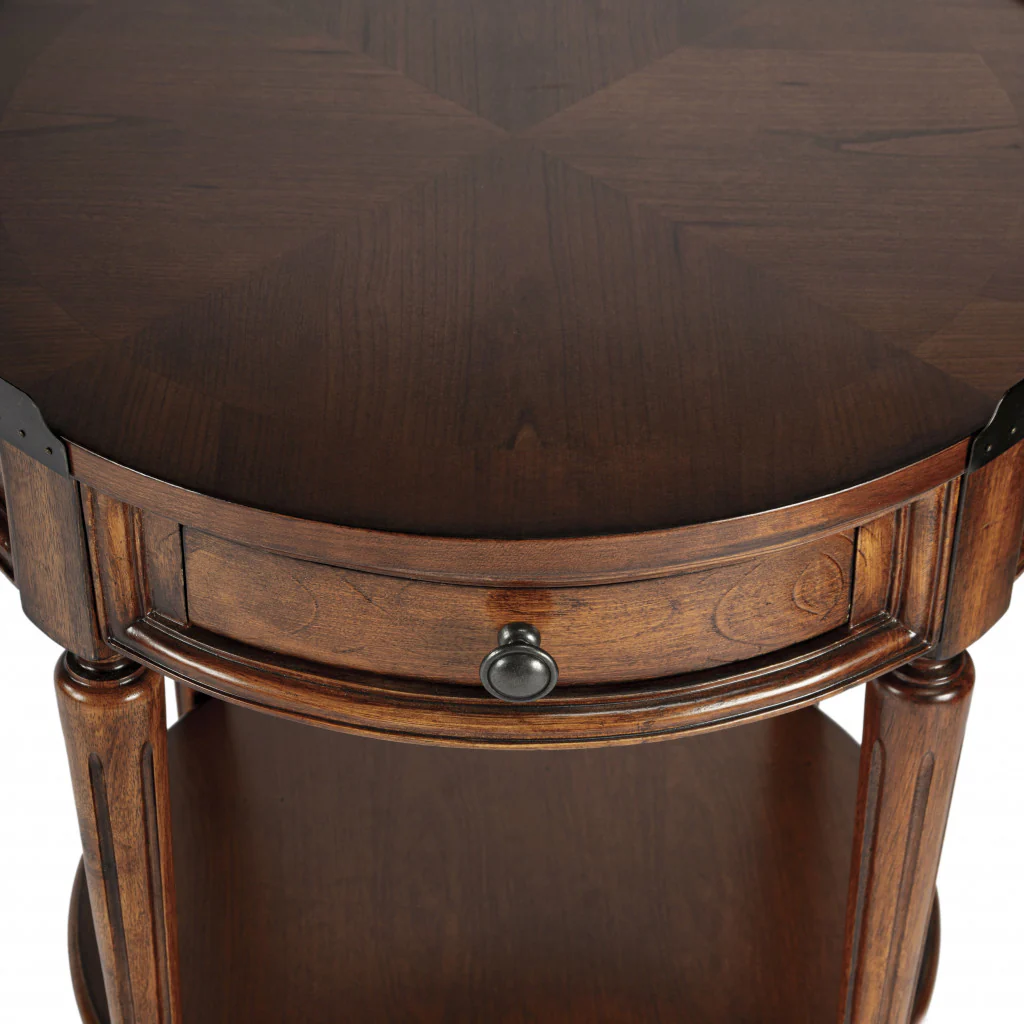 Medium Brown Manufactured Wood Round End Table With Drawer And Shelf By Homeroots - Image 6