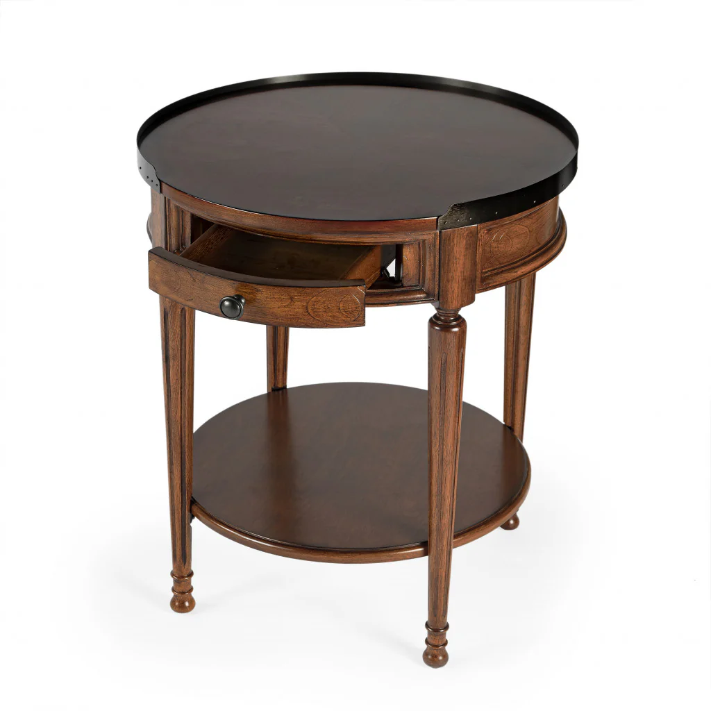 Medium Brown Manufactured Wood Round End Table With Drawer And Shelf By Homeroots - Image 7
