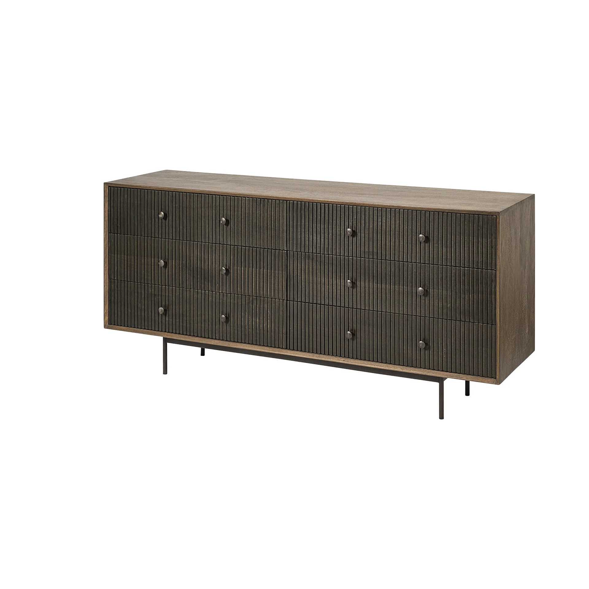 Medium Brown Solid Mango Wood Finish Sideboard With 6 Easy Sliding Drawers By Homeroots - Image 2