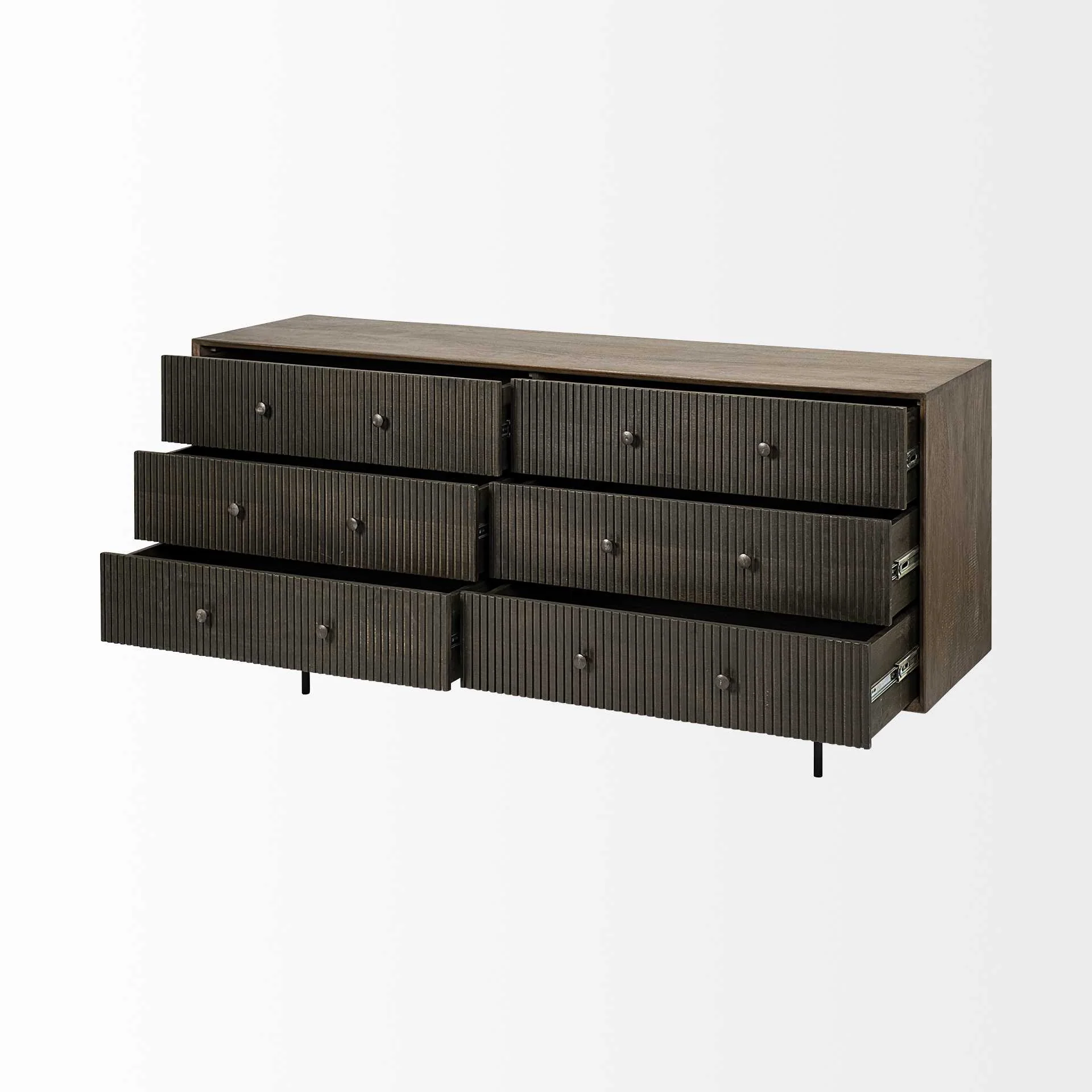 Medium Brown Solid Mango Wood Finish Sideboard With 6 Easy Sliding Drawers By Homeroots - Image 5