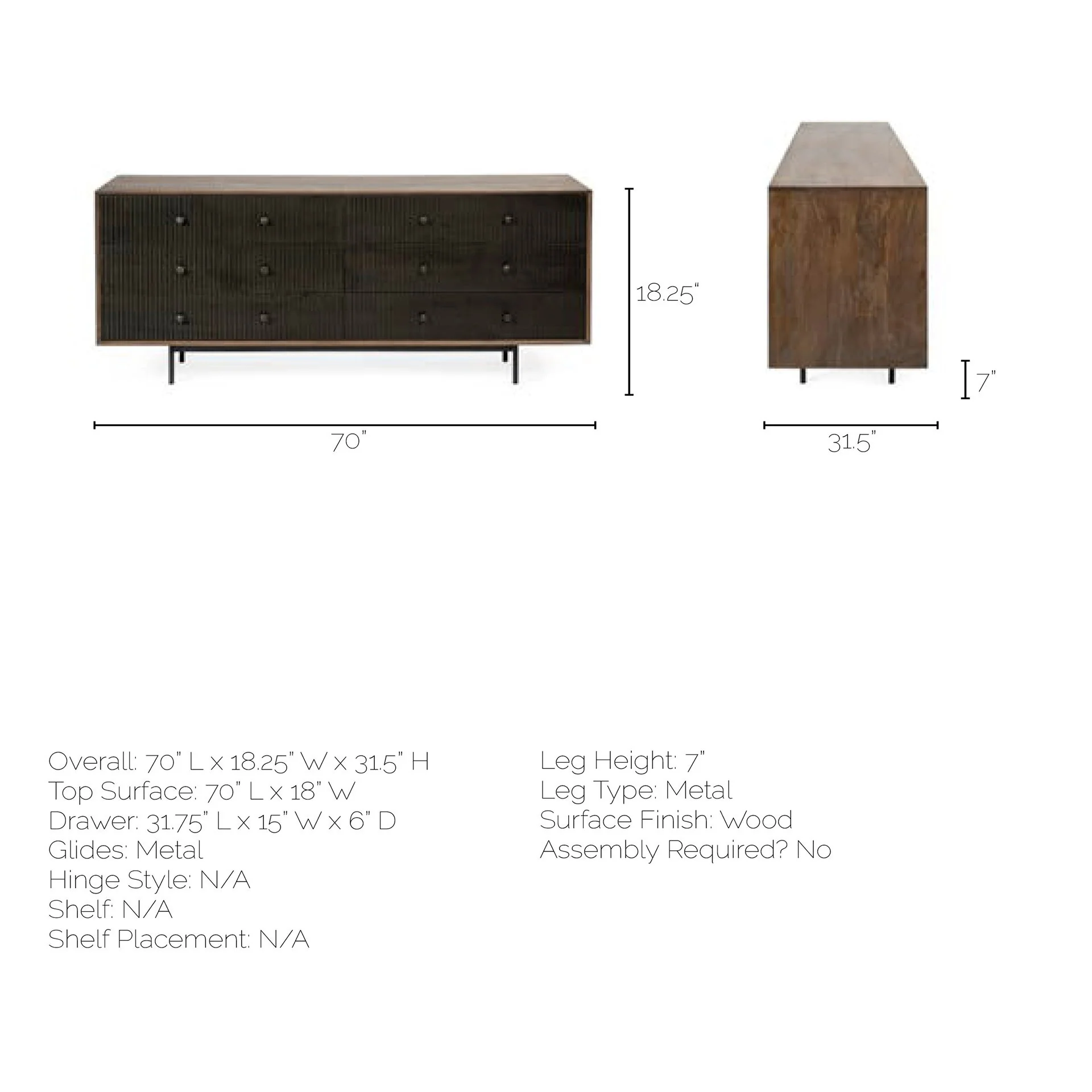 Medium Brown Solid Mango Wood Finish Sideboard With 6 Easy Sliding Drawers By Homeroots - Image 6