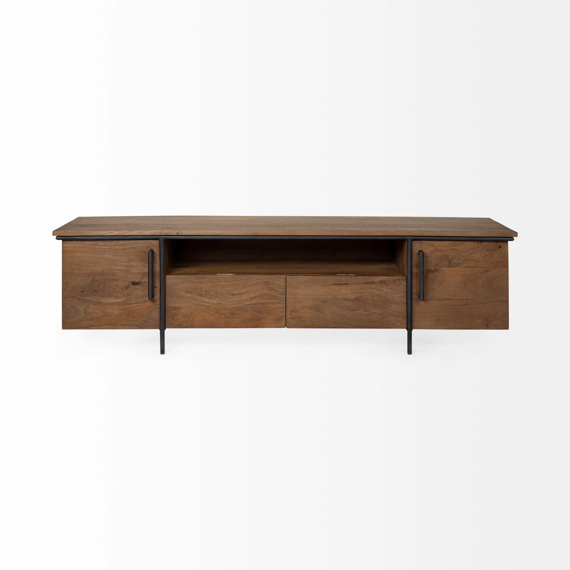 Medium Brown Solid Mango Wood Finish TV Stand Media Console With 4 Cabinets And Single Open Shelf By Homeroots - Image 2