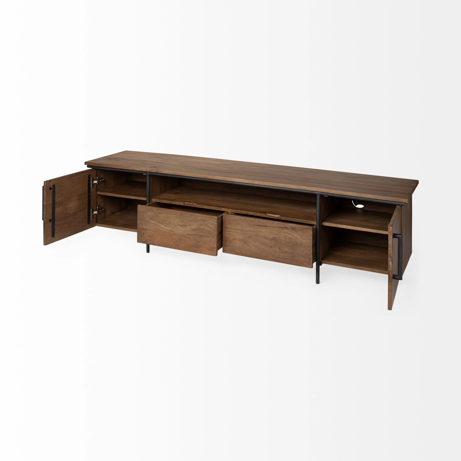 Medium Brown Solid Mango Wood Finish TV Stand Media Console With 4 Cabinets And Single Open Shelf By Homeroots - Image 5