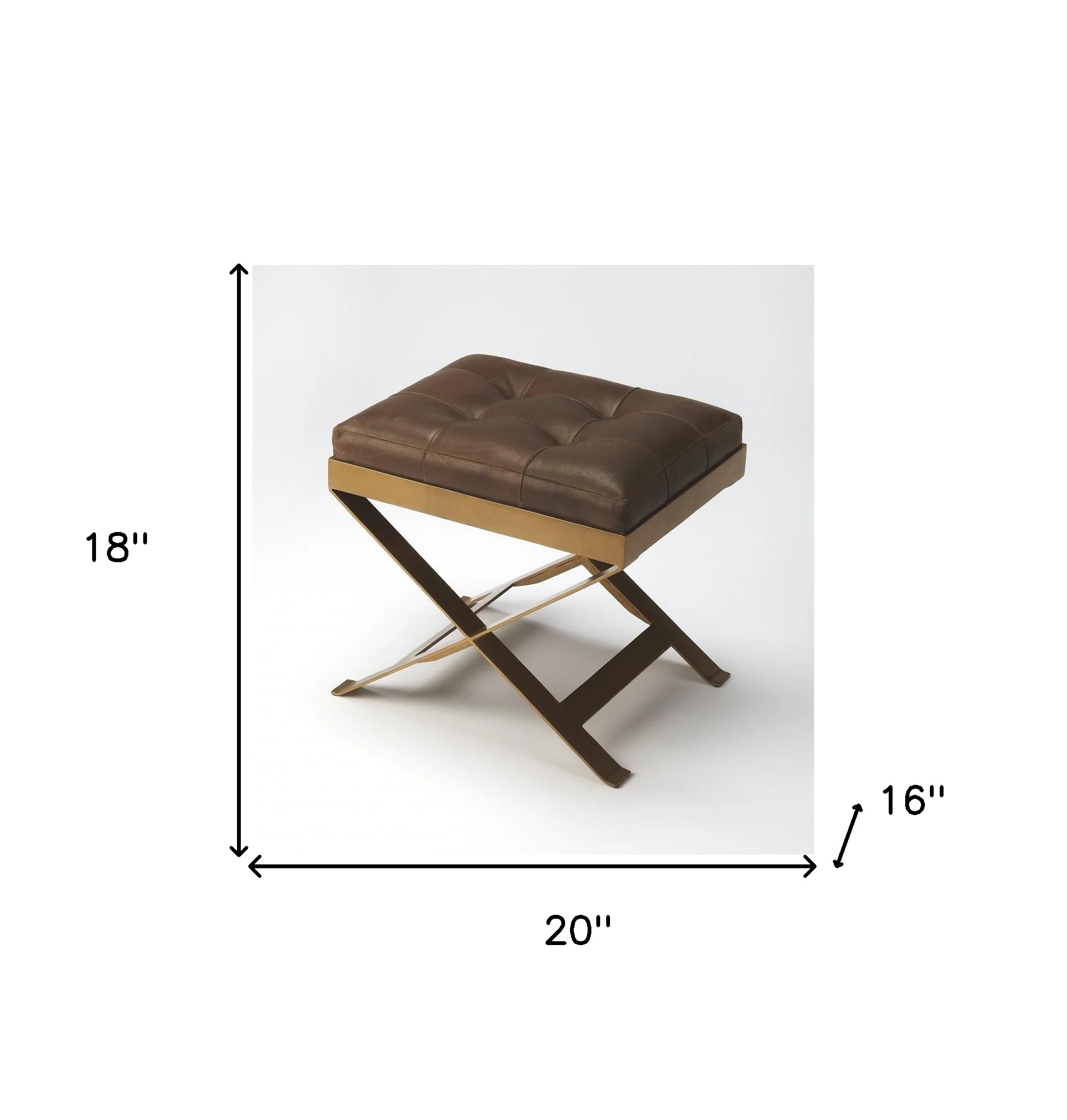 Medium Brown Tufted Leather Stool By Homeroots - Image 4