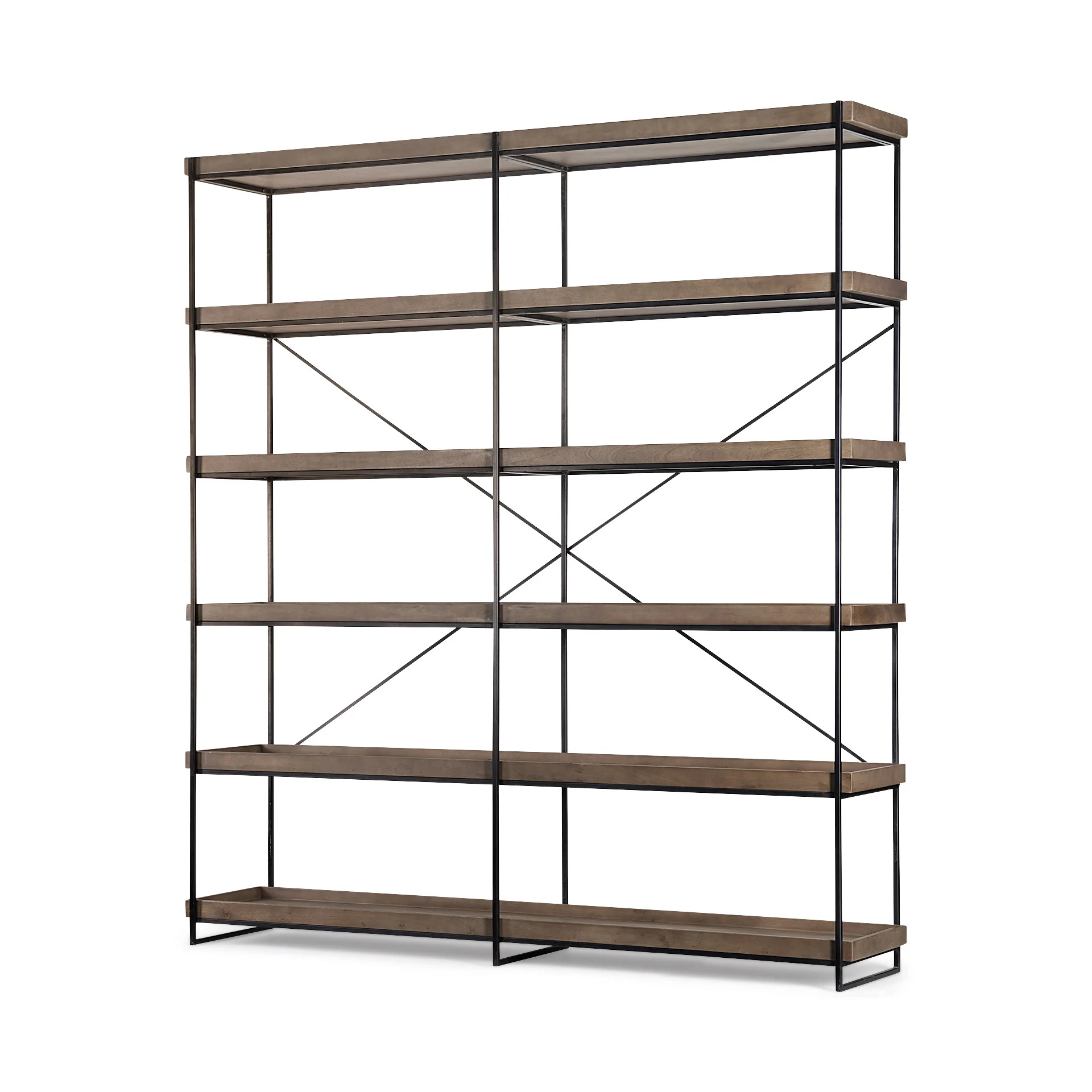 Medium Brown Wood and Iron Shelving Unit with 5 Tray Shelves By Homeroots - Image 2