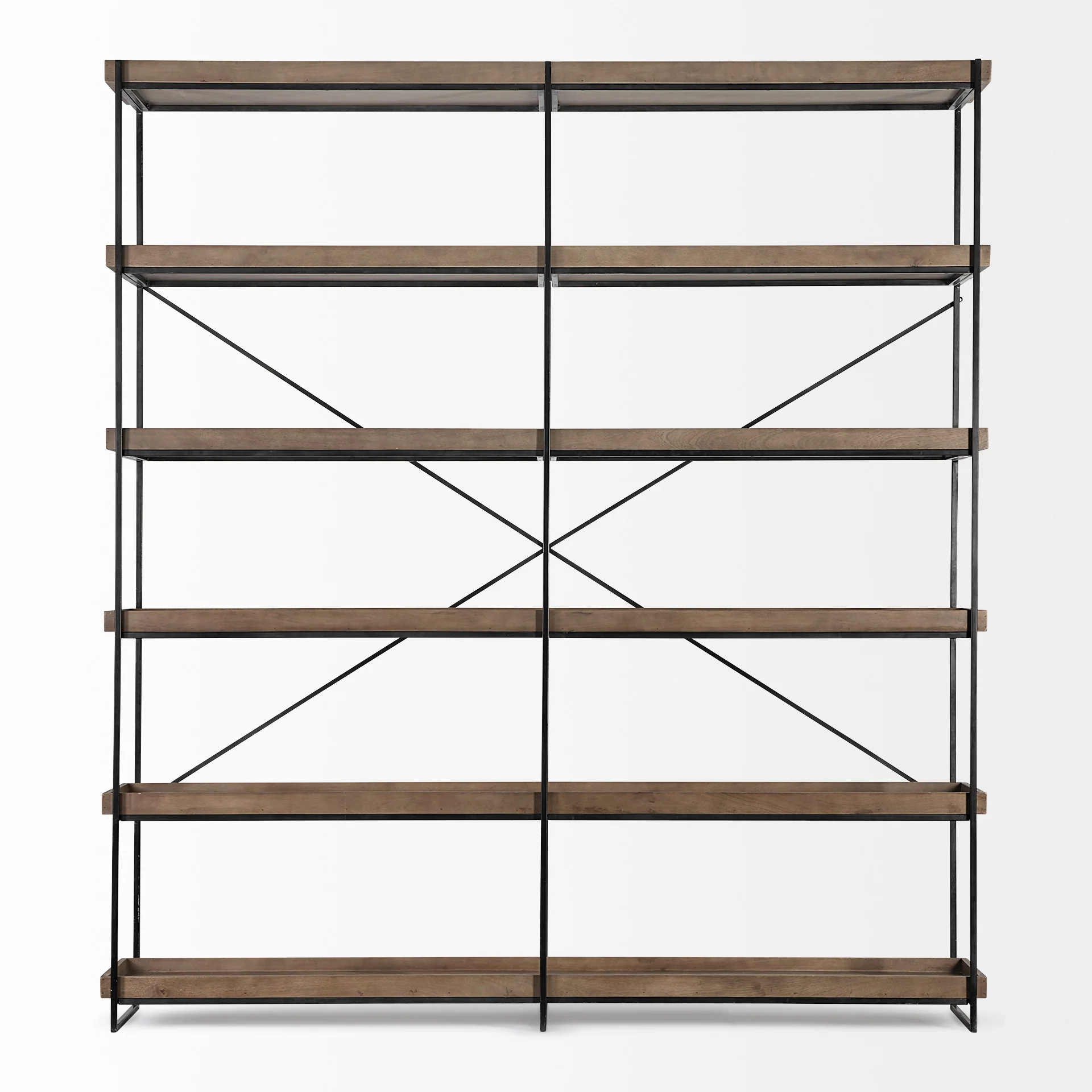 Medium Brown Wood and Iron Shelving Unit with 5 Tray Shelves By Homeroots - Image 3