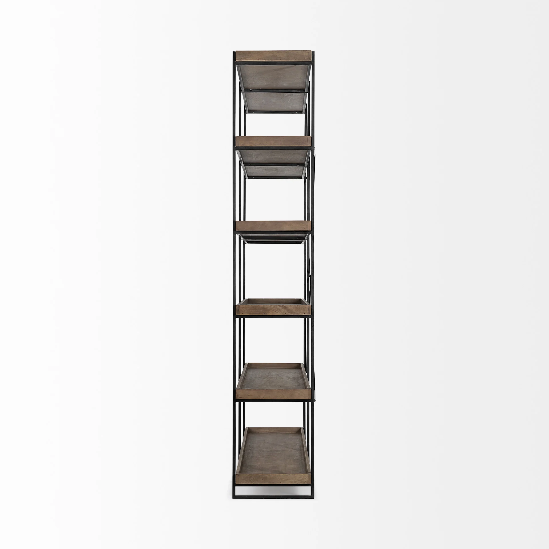 Medium Brown Wood and Iron Shelving Unit with 5 Tray Shelves By Homeroots - Image 4