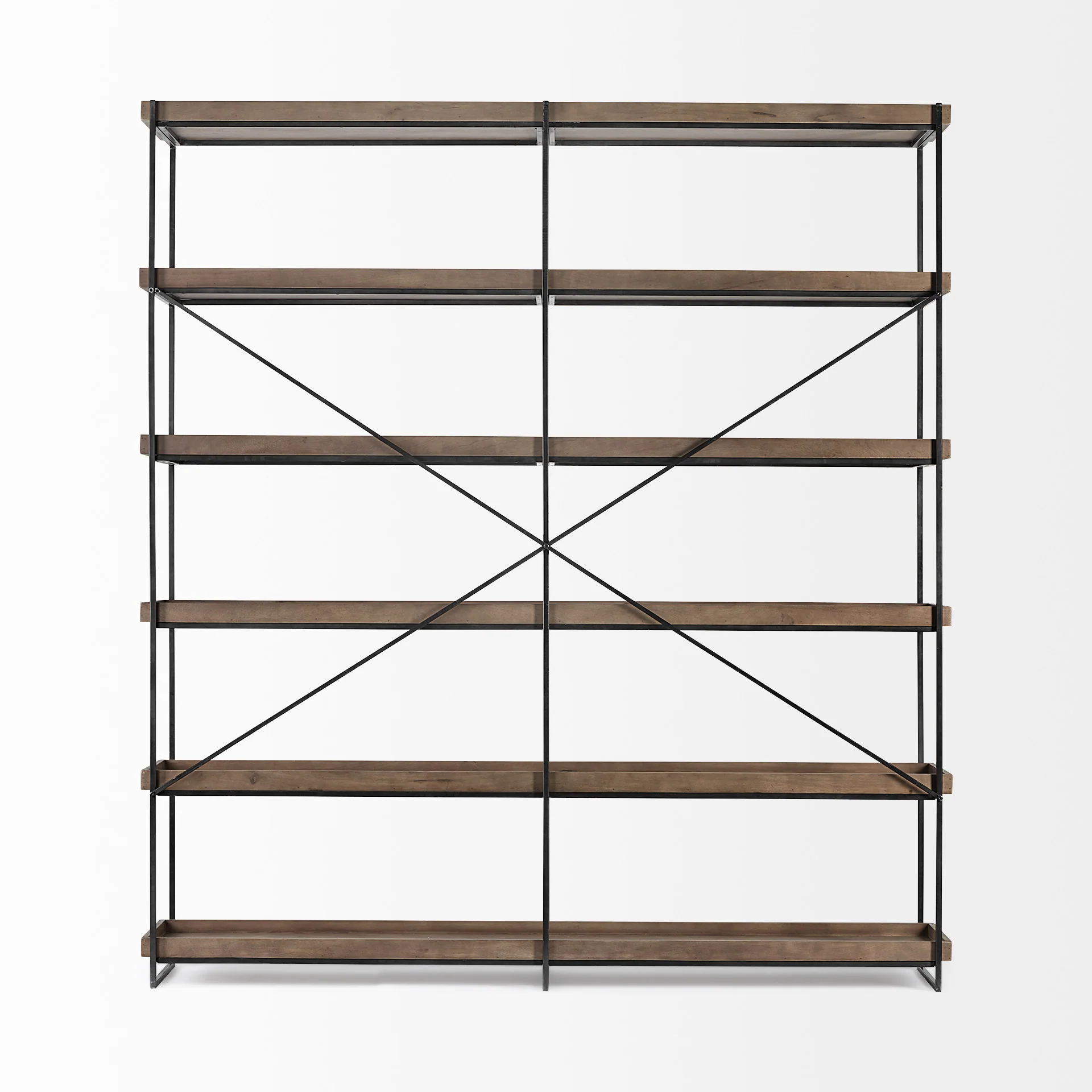 Medium Brown Wood and Iron Shelving Unit with 5 Tray Shelves By Homeroots - Image 5