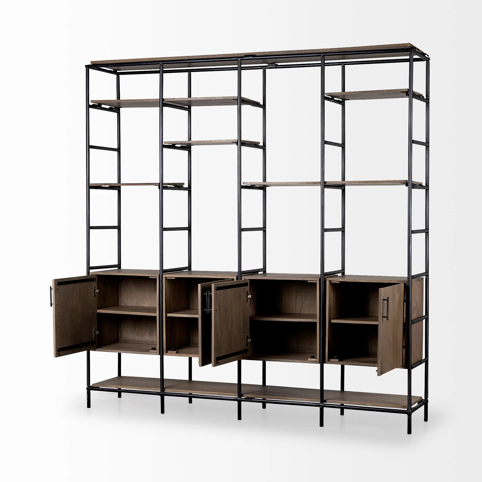 Medium Brown Wood and Metal Multi Shelves Shelving Unit By Homeroots - Image 5