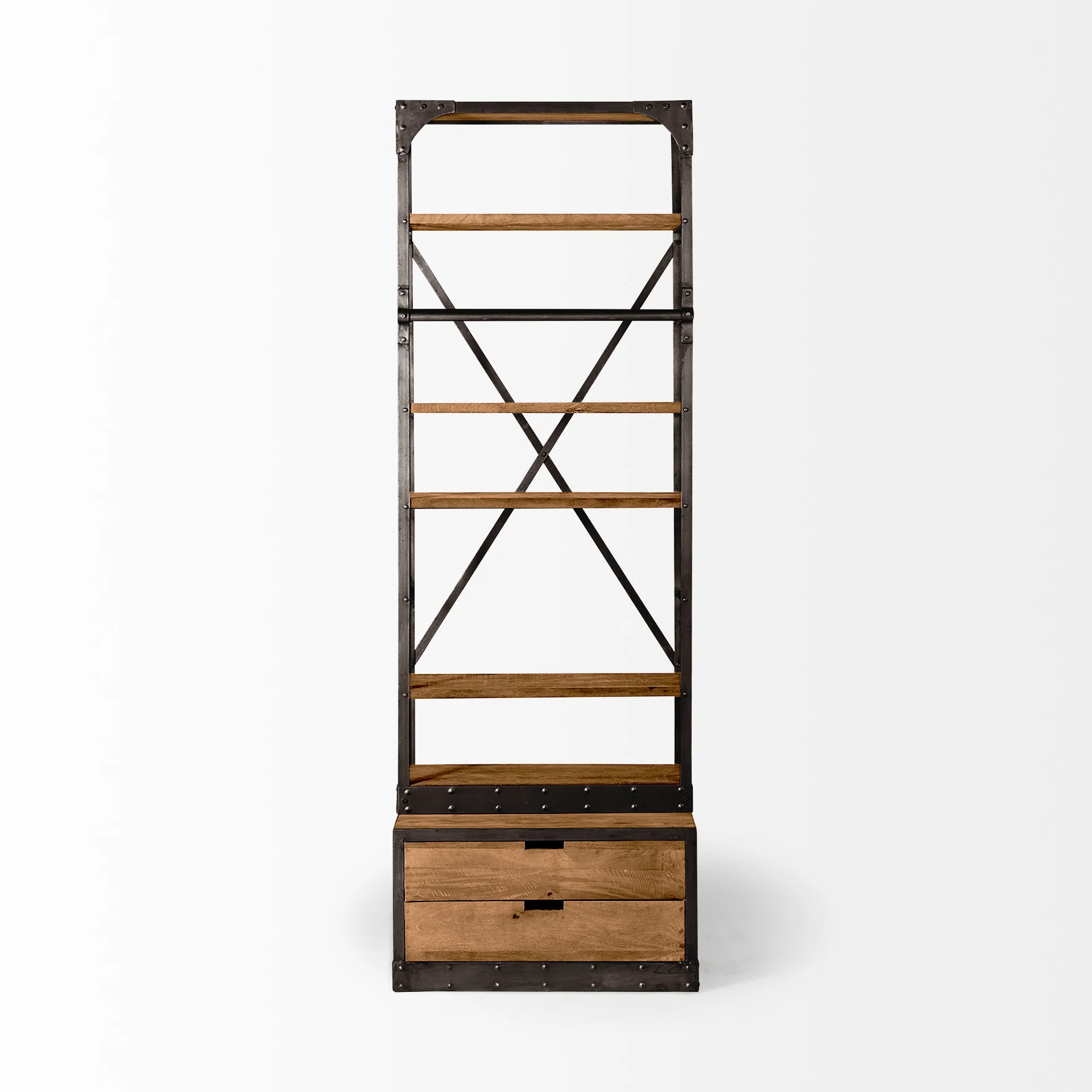 Medium Brown Wood Copper Accent Shelving Unit with 4 Shelves By Homeroots - Image 2
