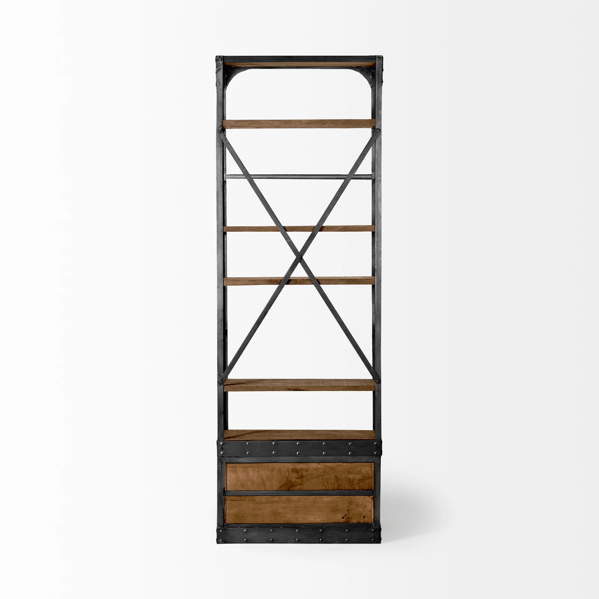 Medium Brown Wood Copper Accent Shelving Unit with 4 Shelves By Homeroots - Image 4