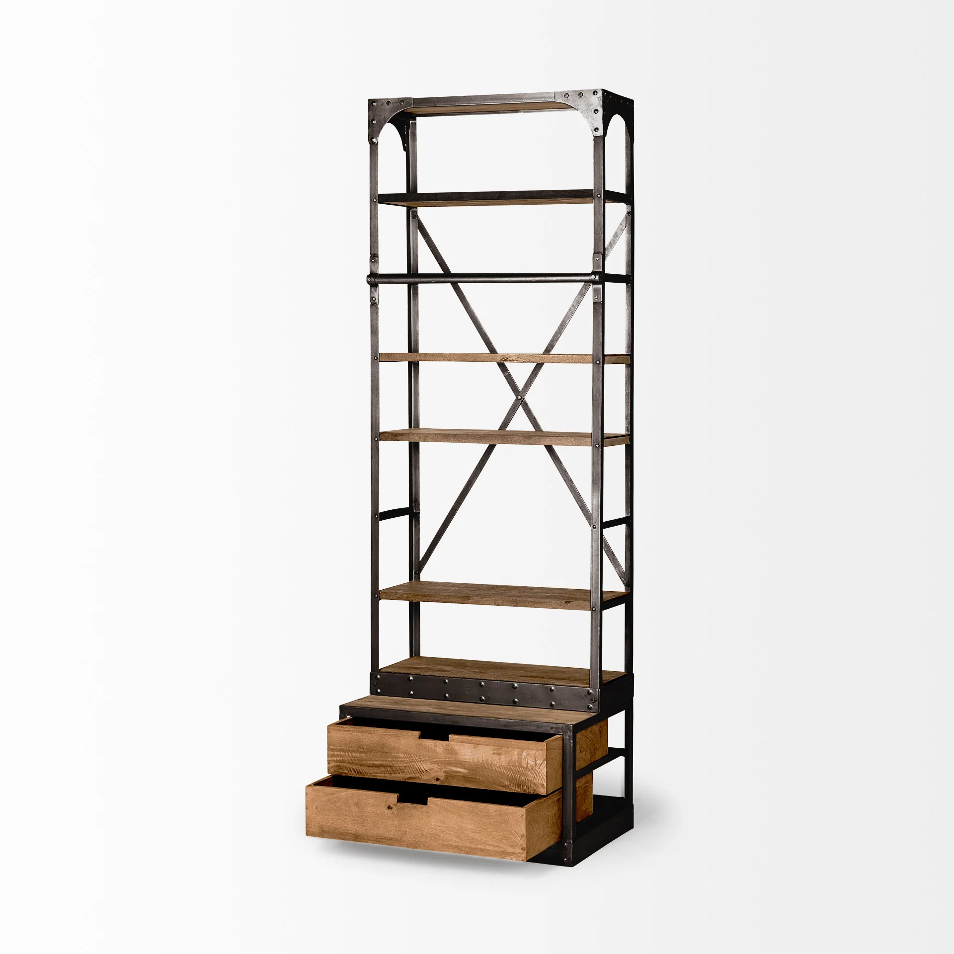 Medium Brown Wood Copper Accent Shelving Unit with 4 Shelves By Homeroots - Image 5