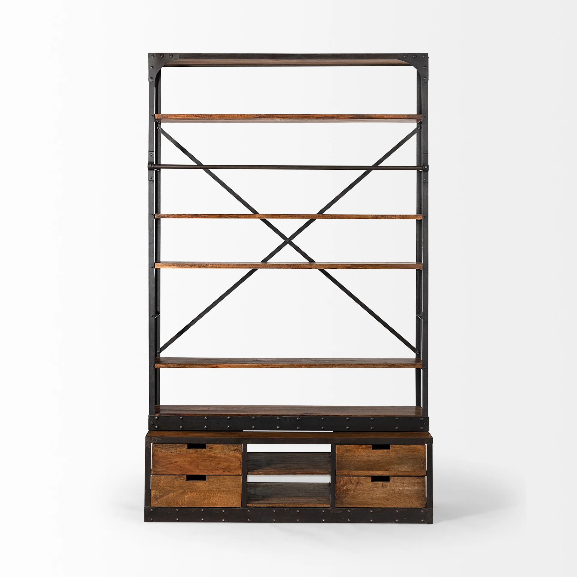 Medium Brown Wood Shelving Unit with Copper Ladder and 4 Shelves By Homeroots - Image 2