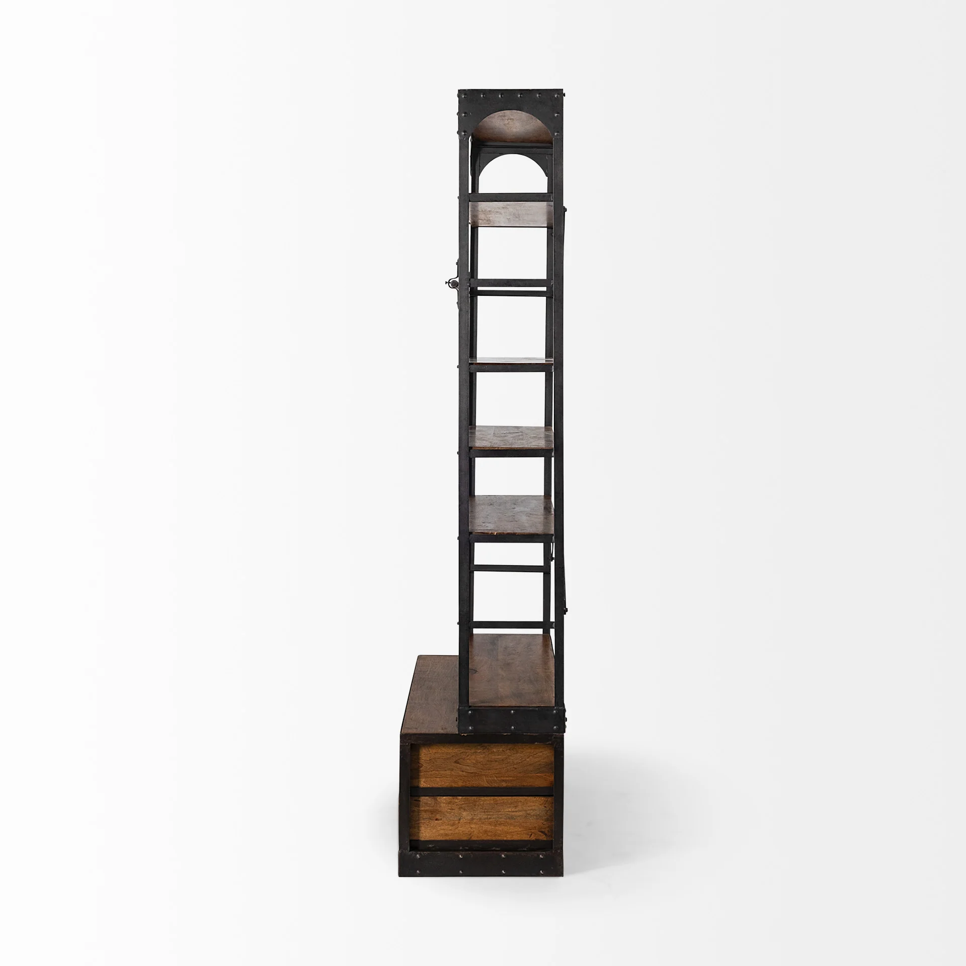 Medium Brown Wood Shelving Unit with Copper Ladder and 4 Shelves By Homeroots - Image 3