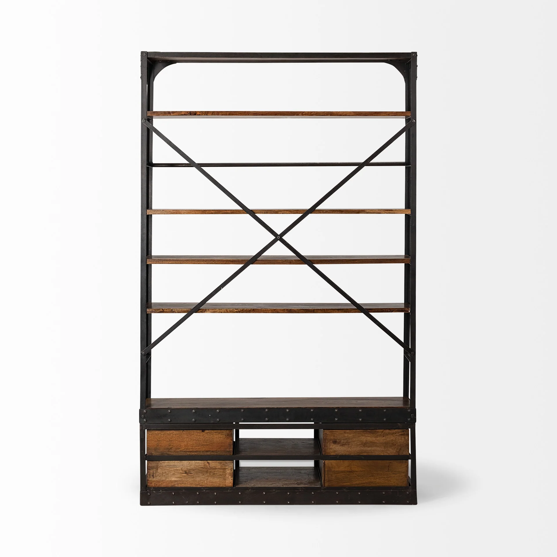 Medium Brown Wood Shelving Unit with Copper Ladder and 4 Shelves By Homeroots - Image 4