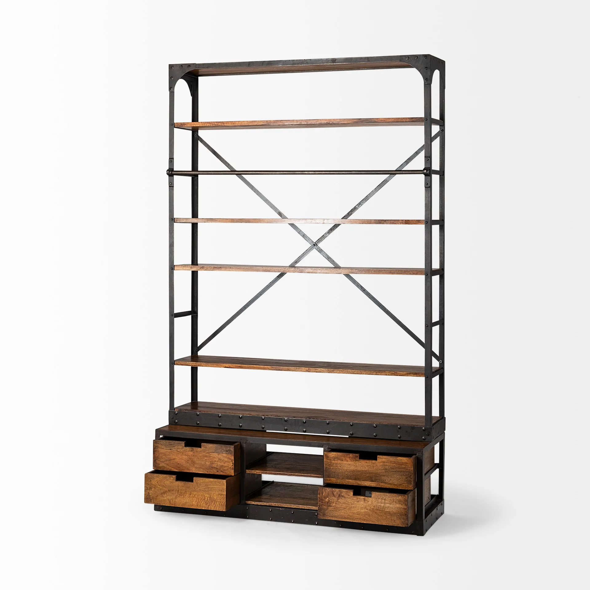 Medium Brown Wood Shelving Unit with Copper Ladder and 4 Shelves By Homeroots - Image 5