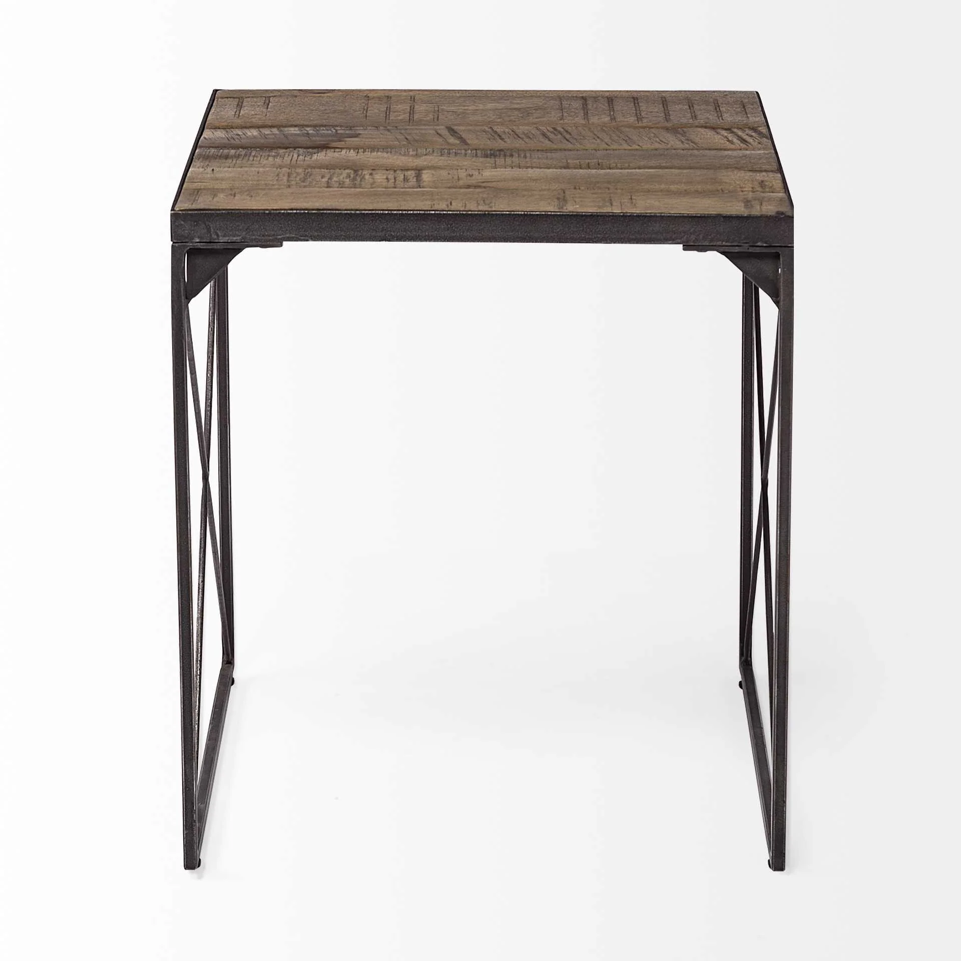 Medium Brown Wood Side Table with Square Top and Iron Cross Braced By Homeroots - Image 2