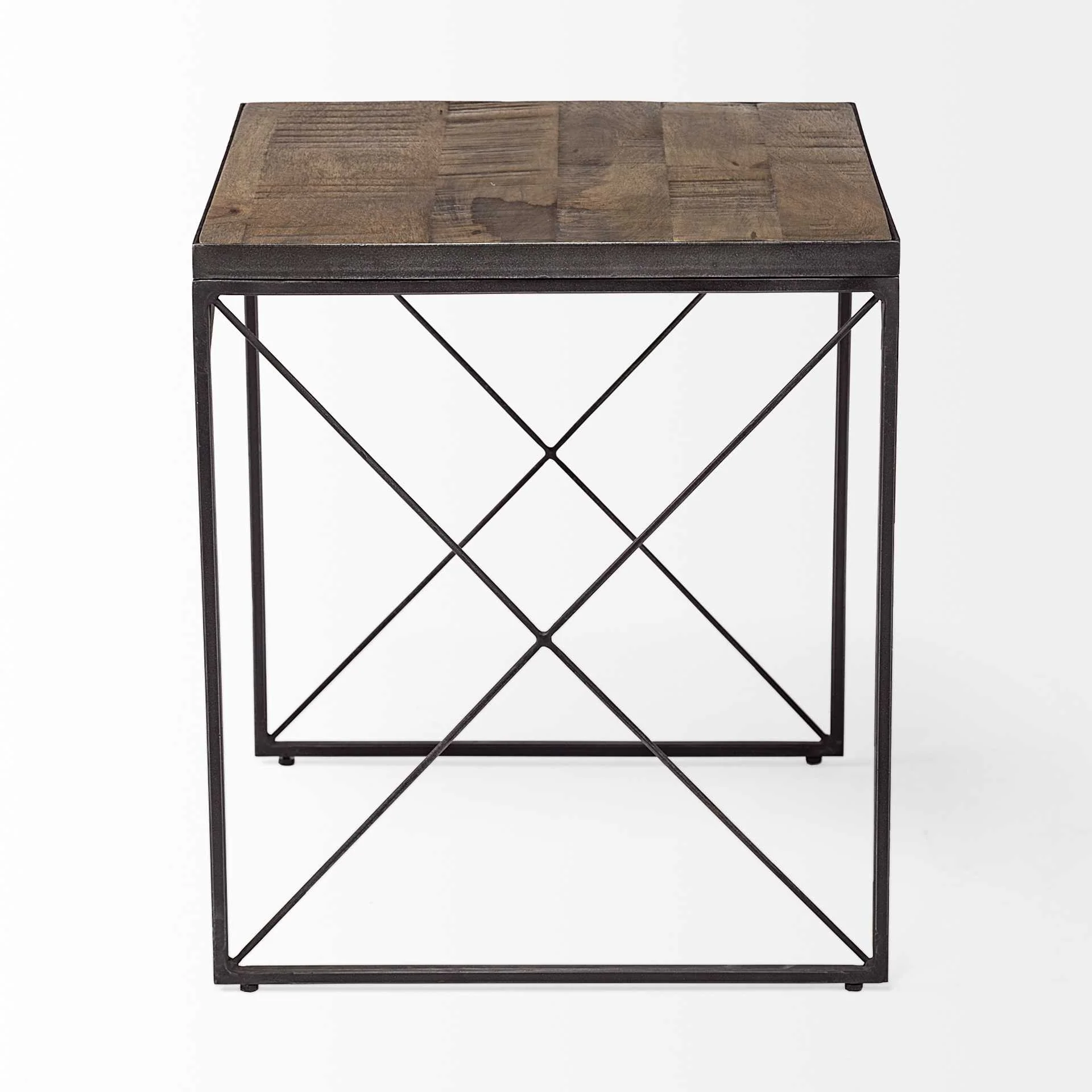 Medium Brown Wood Side Table with Square Top and Iron Cross Braced By Homeroots - Image 3