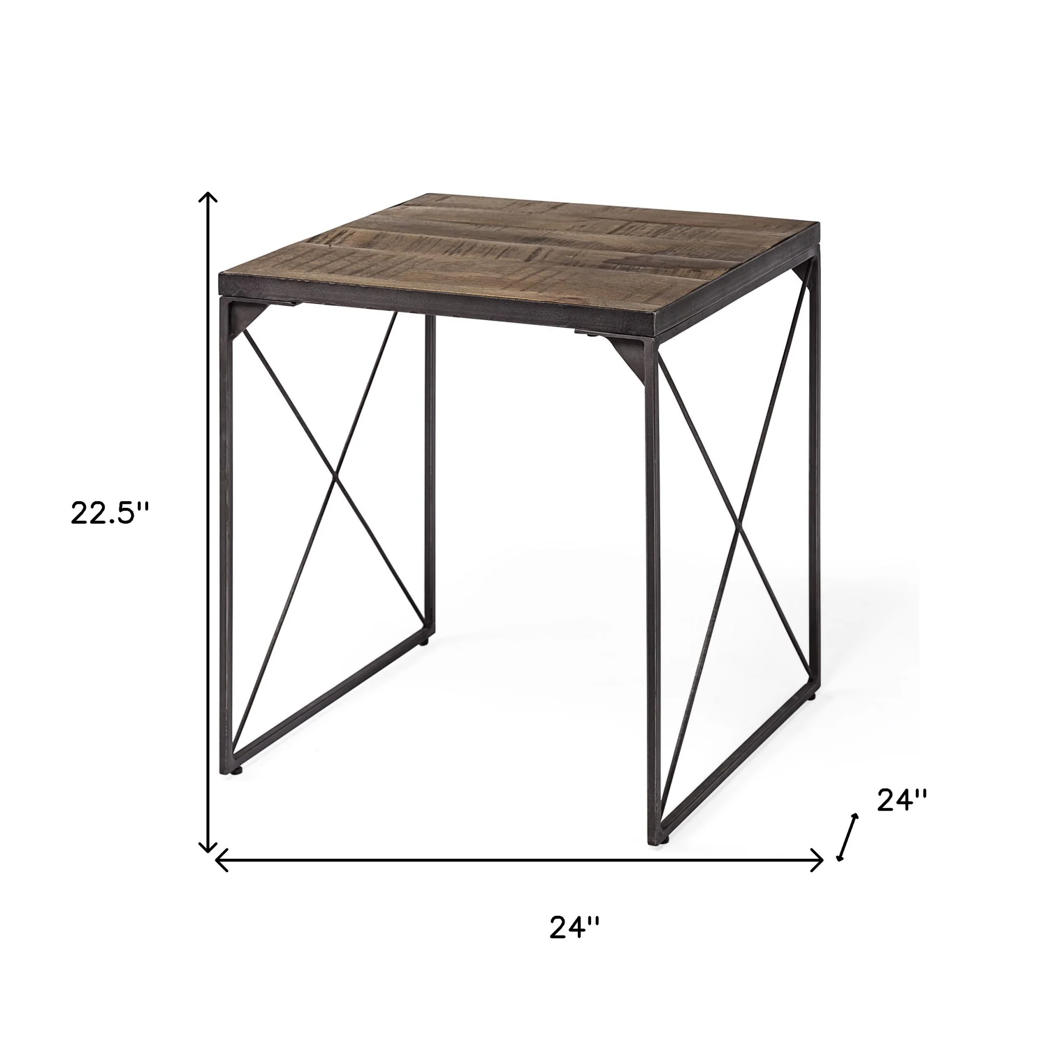 Medium Brown Wood Side Table with Square Top and Iron Cross Braced By Homeroots - Image 7