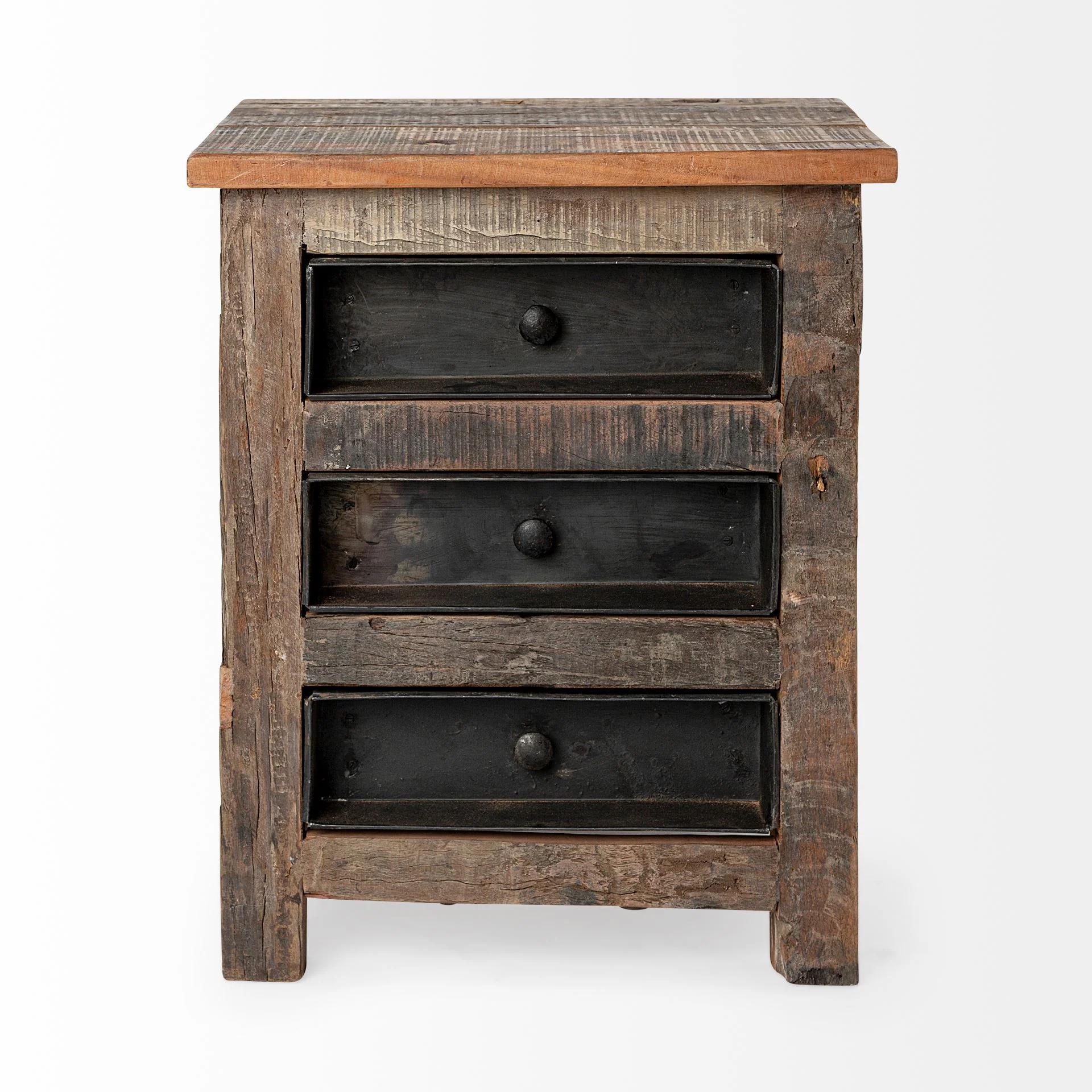 Medium Brown Wood Square Top End Table with Rustic Metal Drawers By Homeroots - Image 2