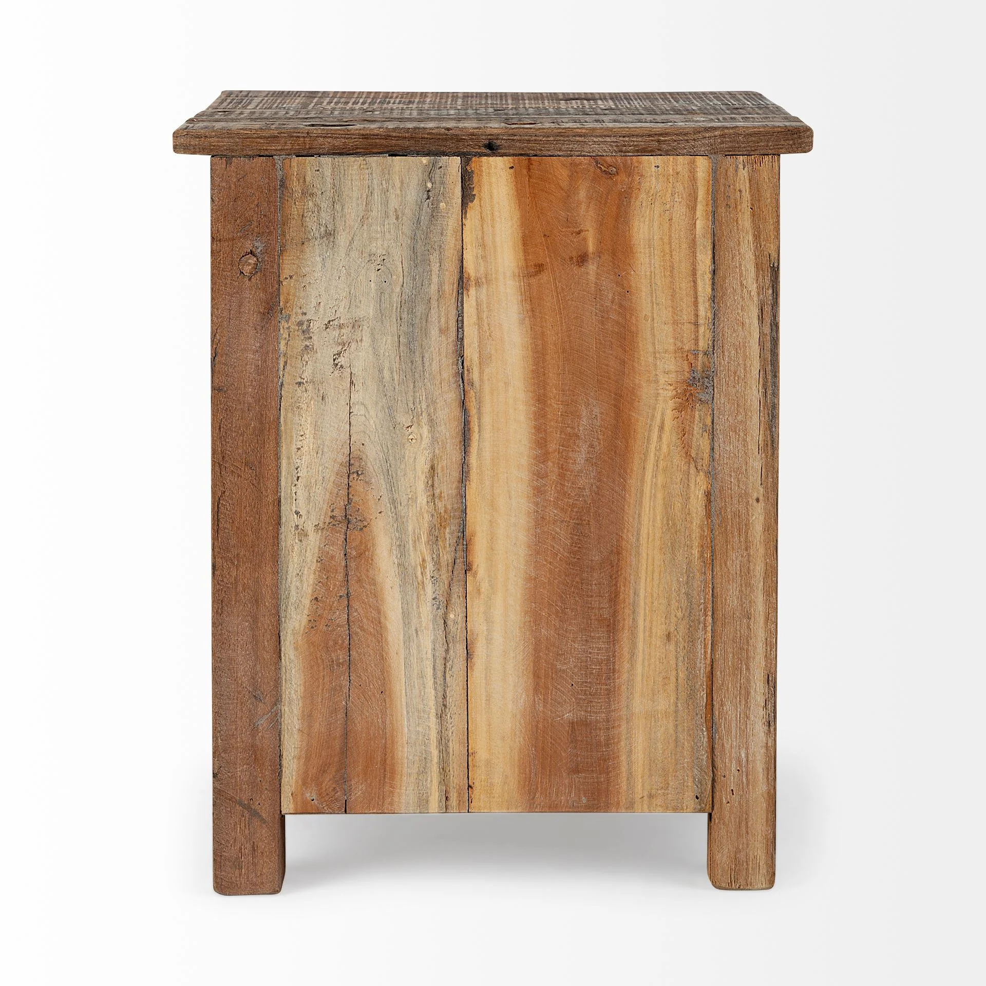 Medium Brown Wood Square Top End Table with Rustic Metal Drawers By Homeroots - Image 4