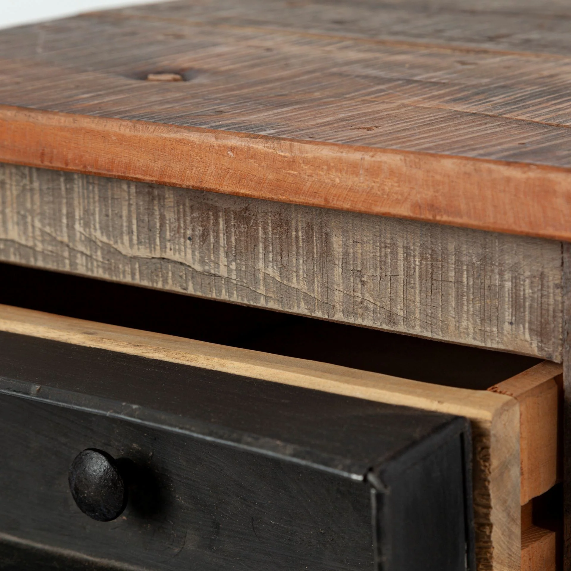 Medium Brown Wood Square Top End Table with Rustic Metal Drawers By Homeroots - Image 6