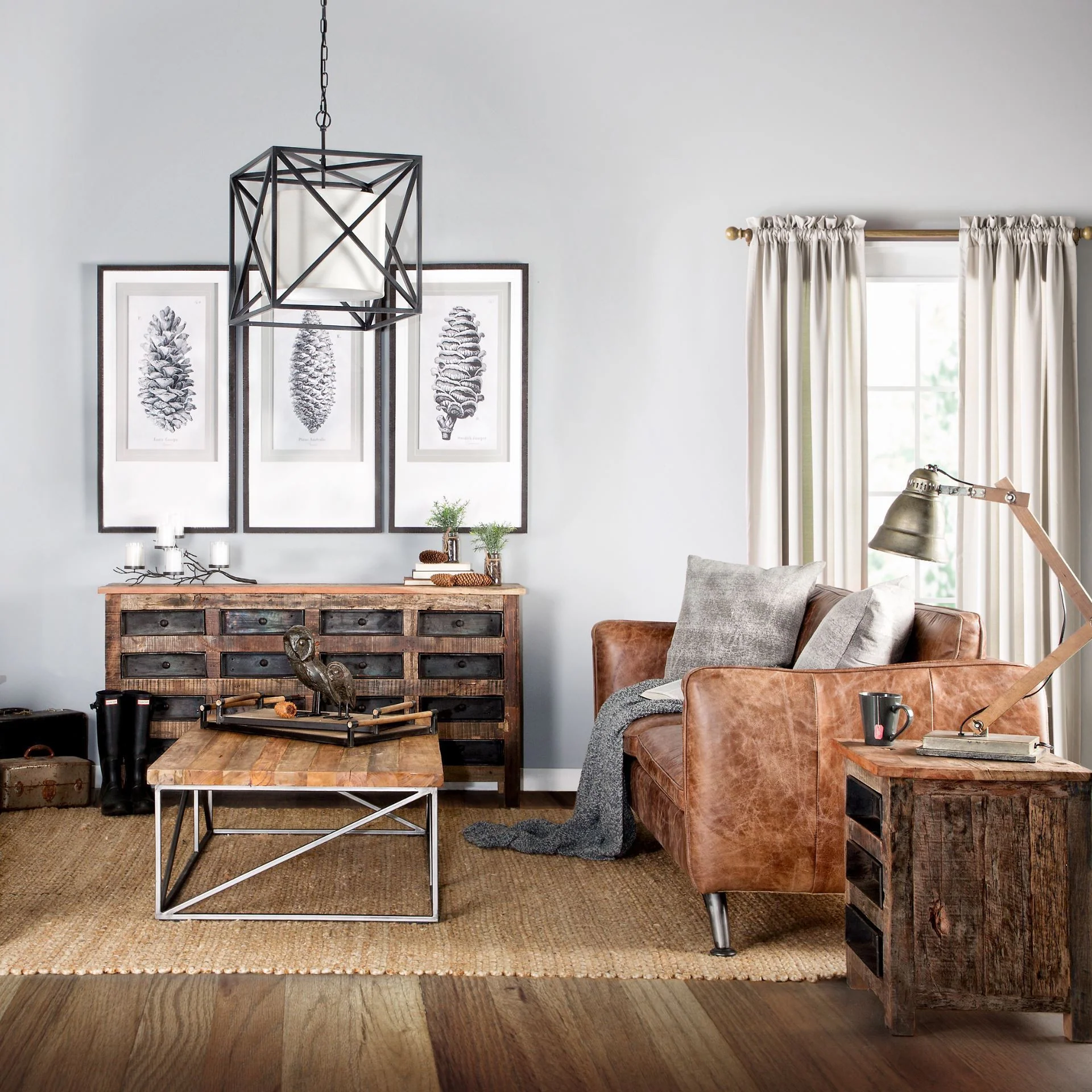 Medium Brown Wood Square Top End Table with Rustic Metal Drawers By Homeroots - Image 7