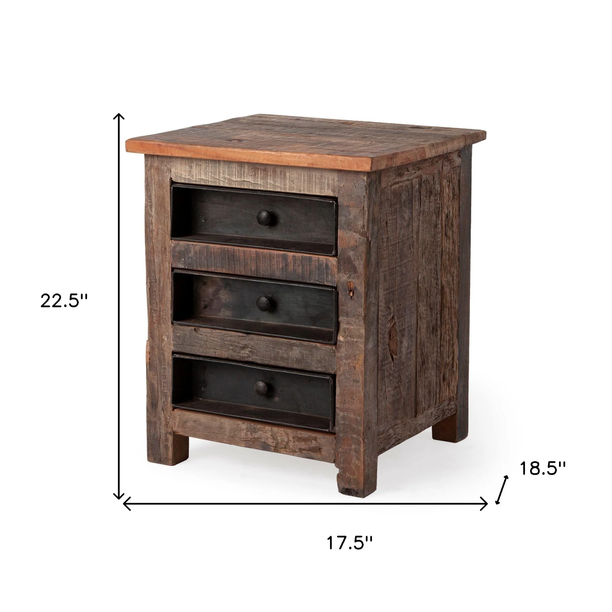 Medium Brown Wood Square Top End Table with Rustic Metal Drawers By Homeroots - Image 8