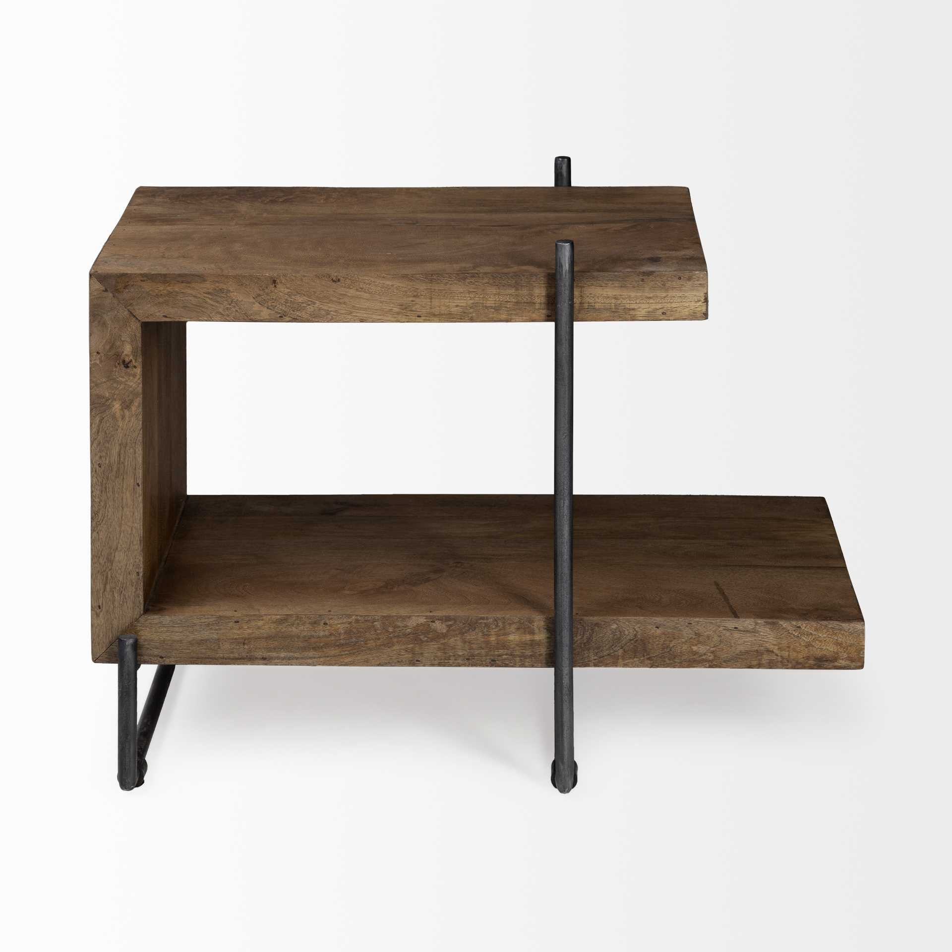 Medium Brown Wood U Shaped Side Table with Extended Storage Shelf By Homeroots - Image 2