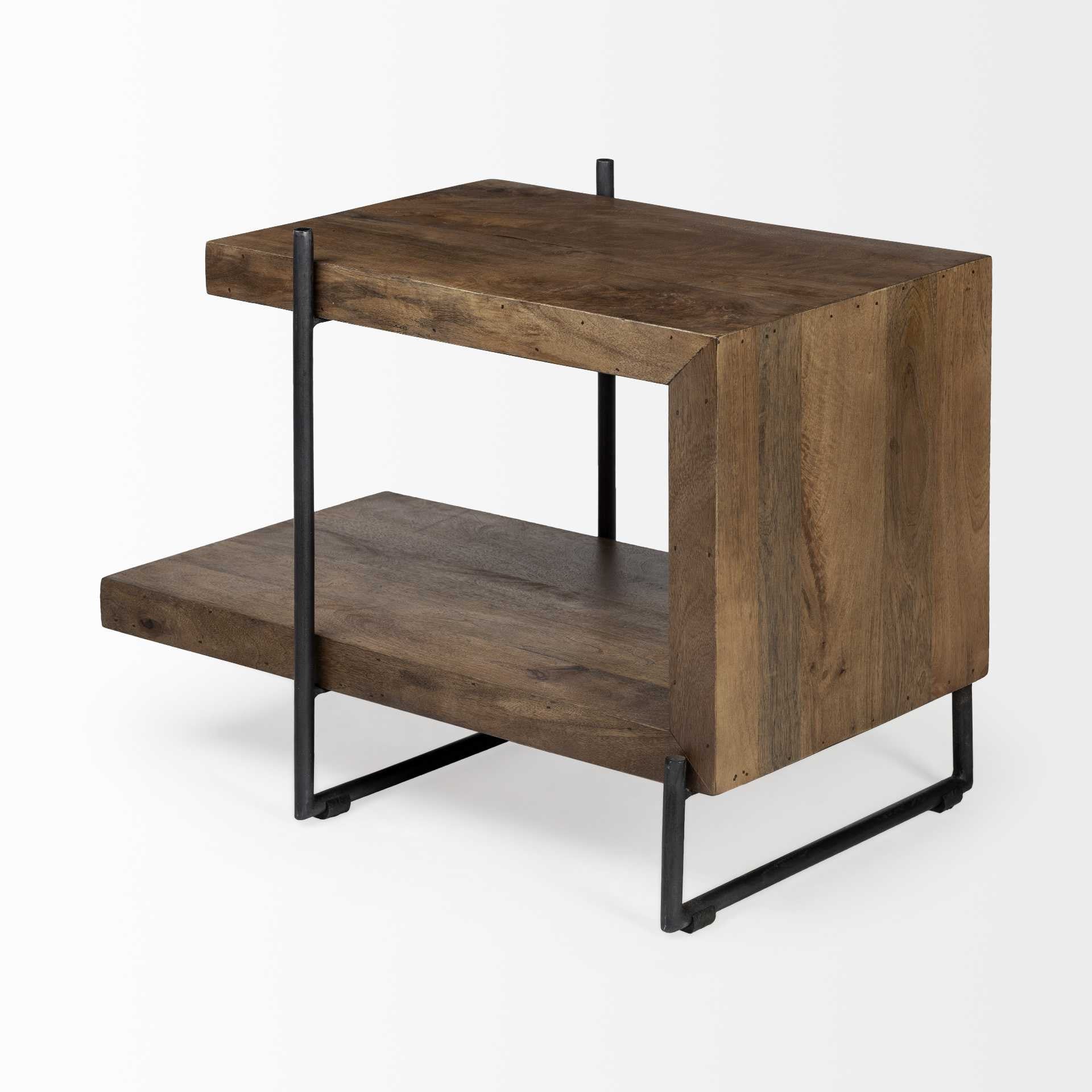 Medium Brown Wood U Shaped Side Table with Extended Storage Shelf By Homeroots - Image 5