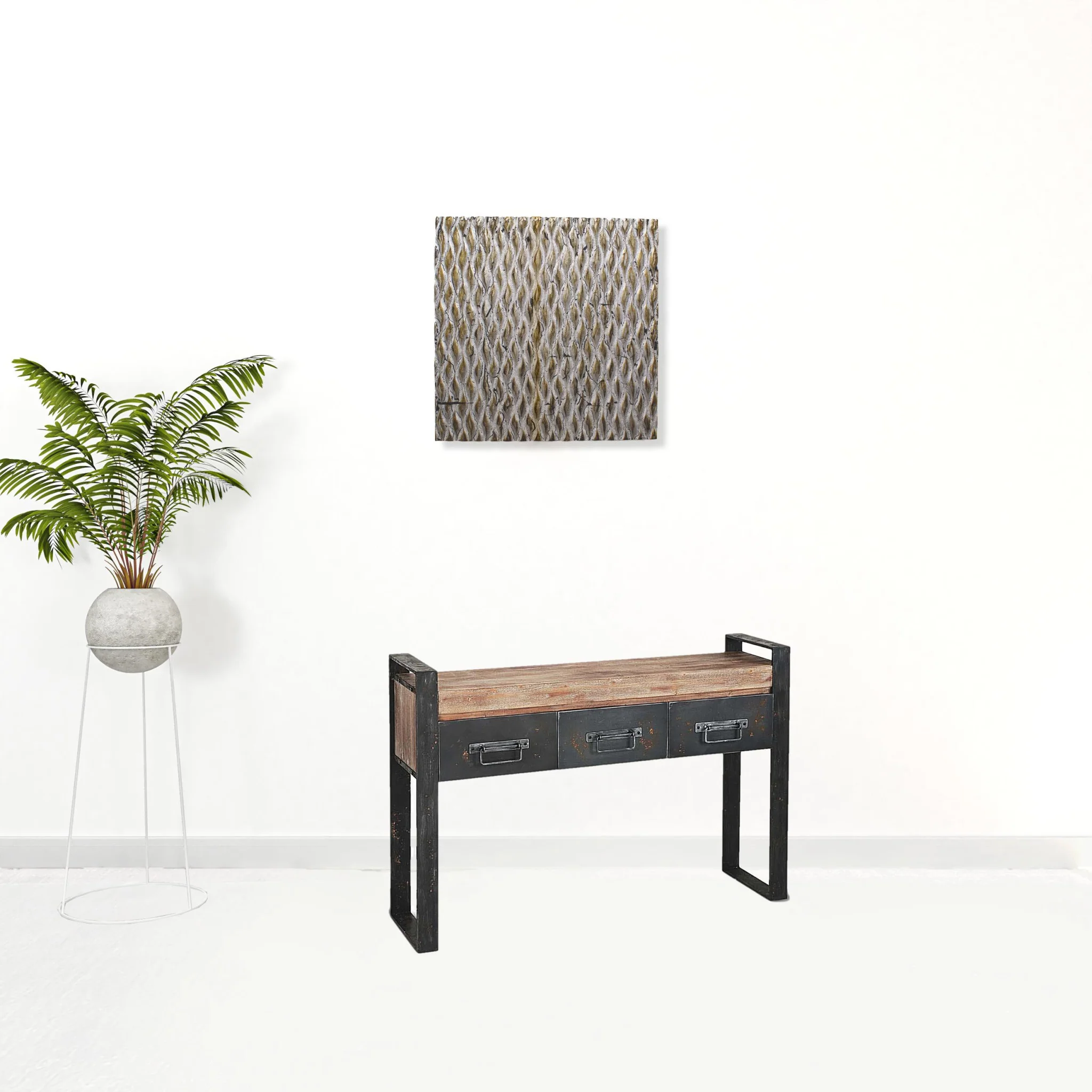 Medium Brown Wooden Console Table With Black Metal Frame And 3 Storage Drawers By Homeroots - Image 2