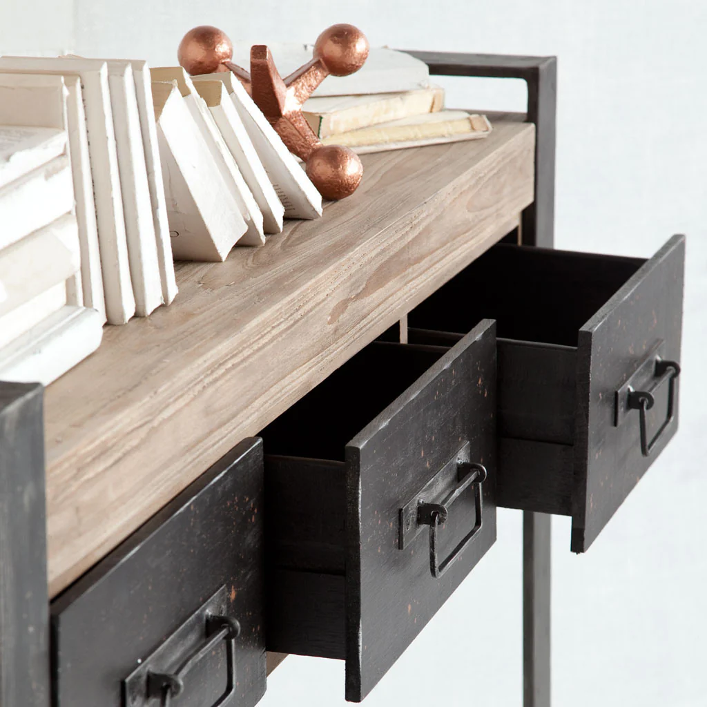 Medium Brown Wooden Console Table With Black Metal Frame And 3 Storage Drawers By Homeroots - Image 3