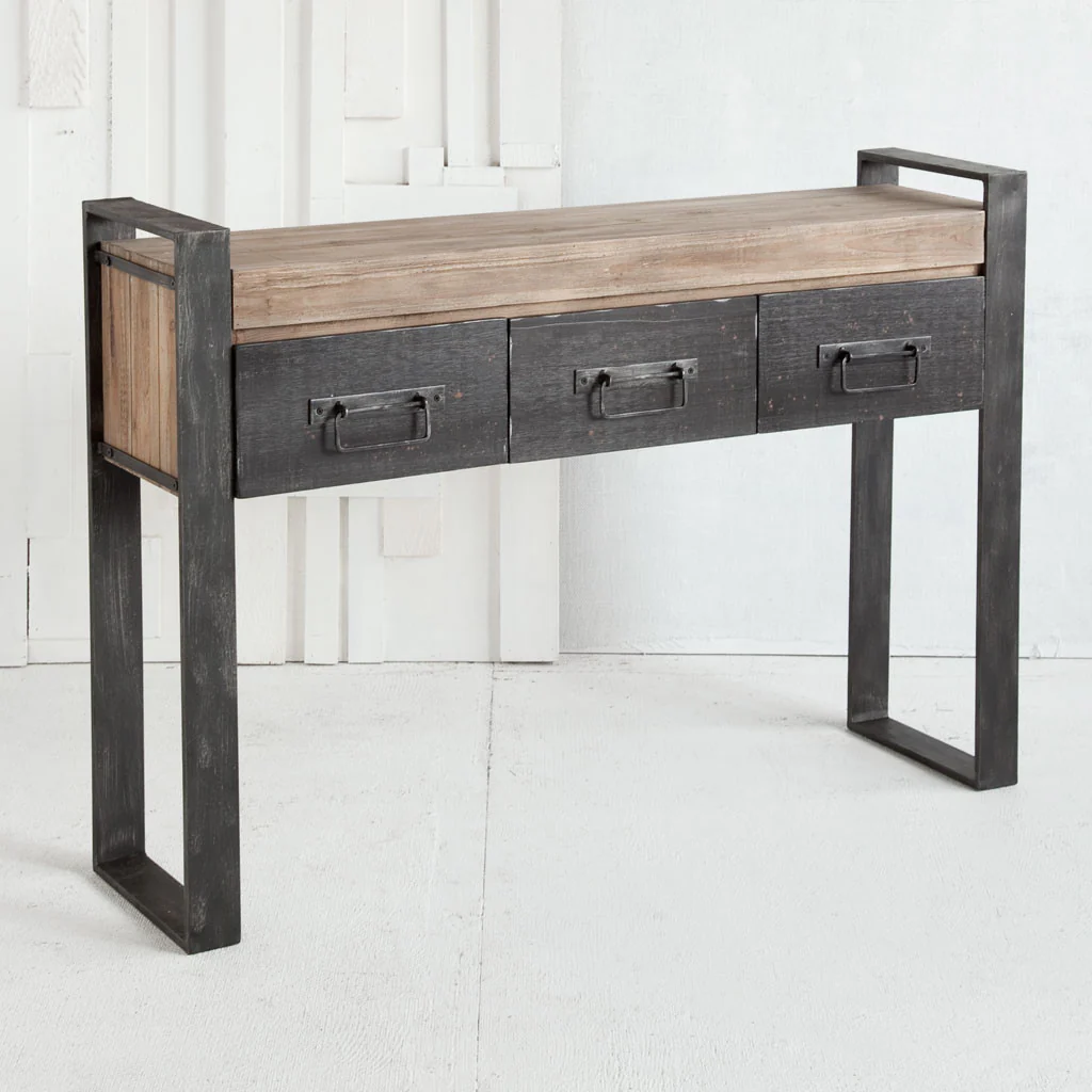 Medium Brown Wooden Console Table With Black Metal Frame And 3 Storage Drawers By Homeroots - Image 5