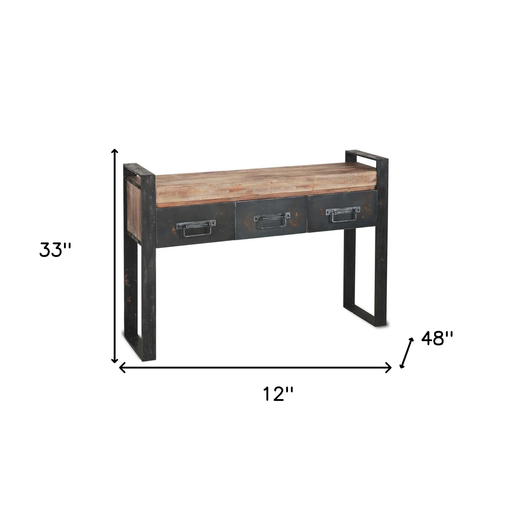 Medium Brown Wooden Console Table With Black Metal Frame And 3 Storage Drawers By Homeroots - Image 7