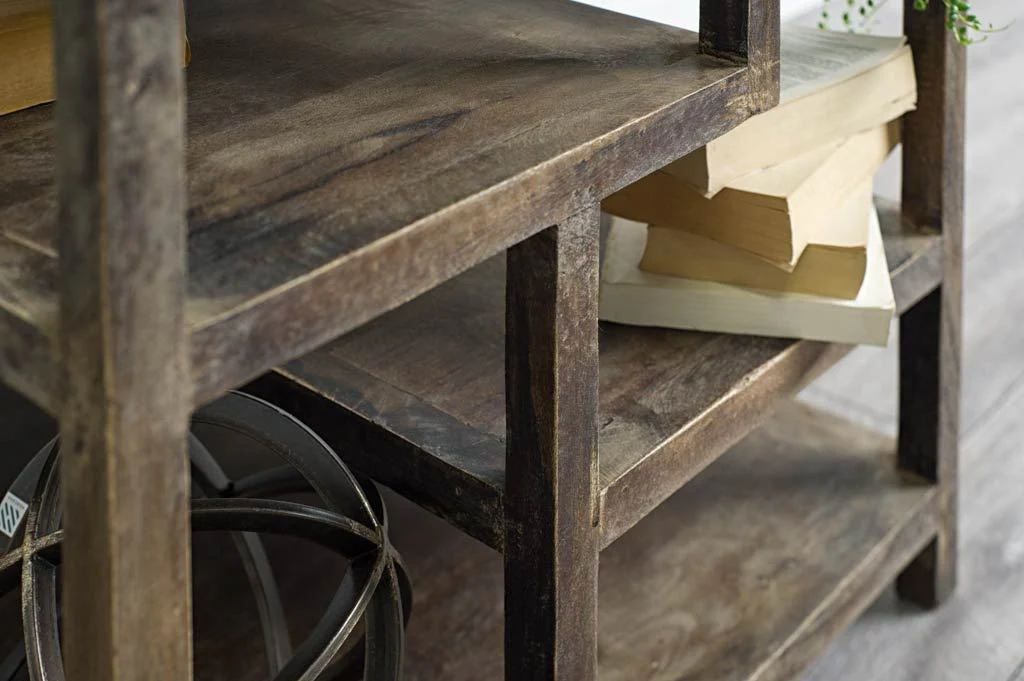 Medium Brown Wooden Square Top End Table with Multi-Shelf By Homeroots - Image 3