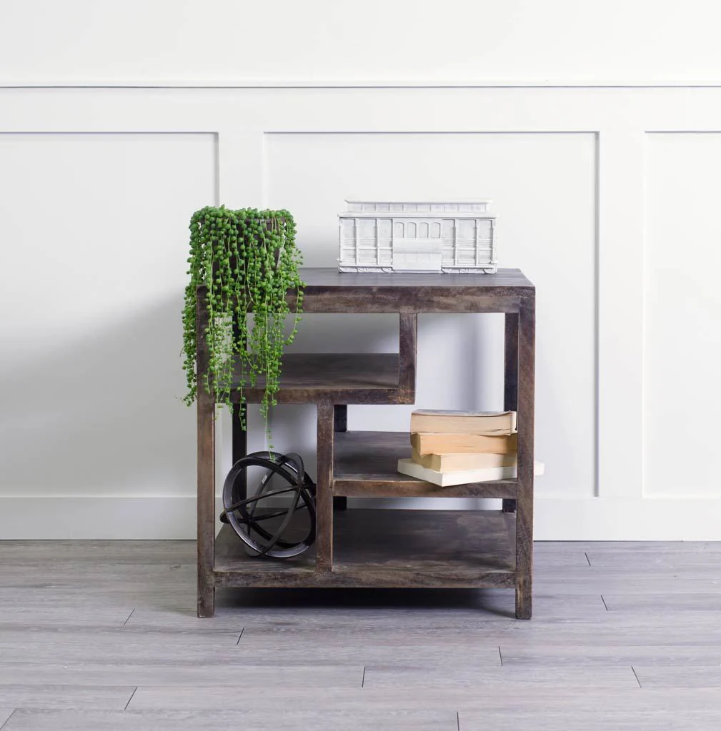 Medium Brown Wooden Square Top End Table with Multi-Shelf By Homeroots - Image 6