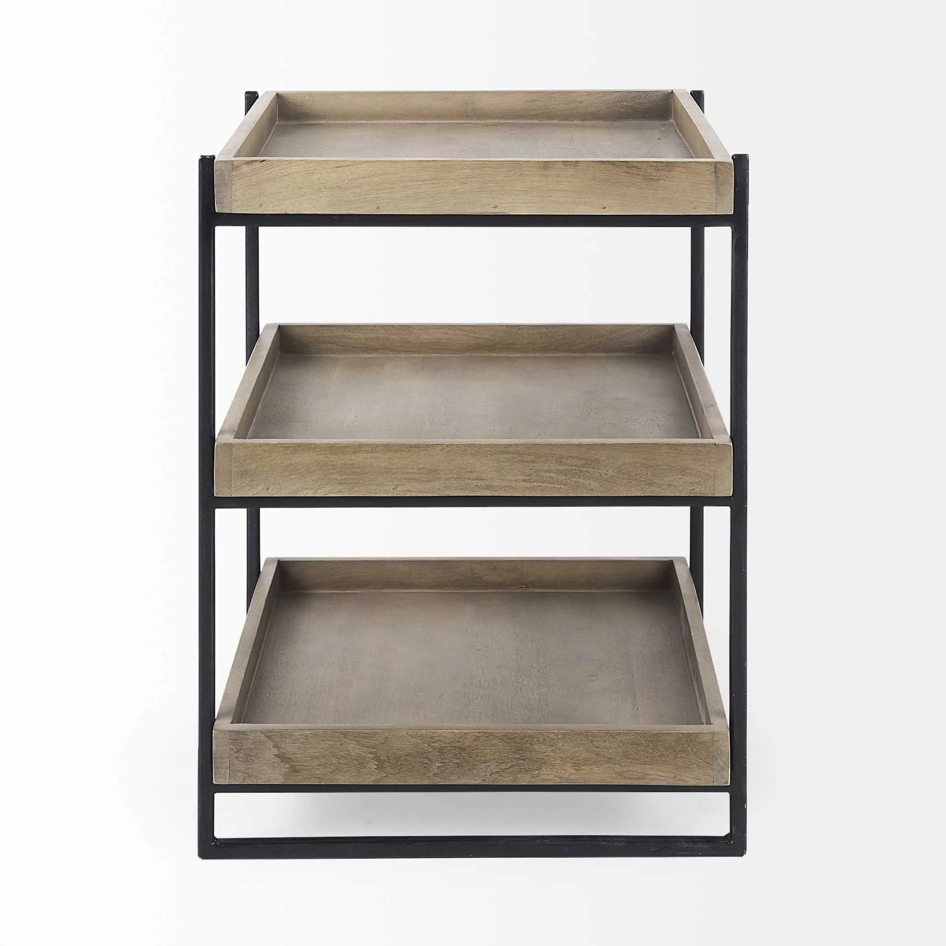 Medium Brown Wooden Square Top Side Table with Three-Tiered Black Iron Frame By Homeroots - Image 2