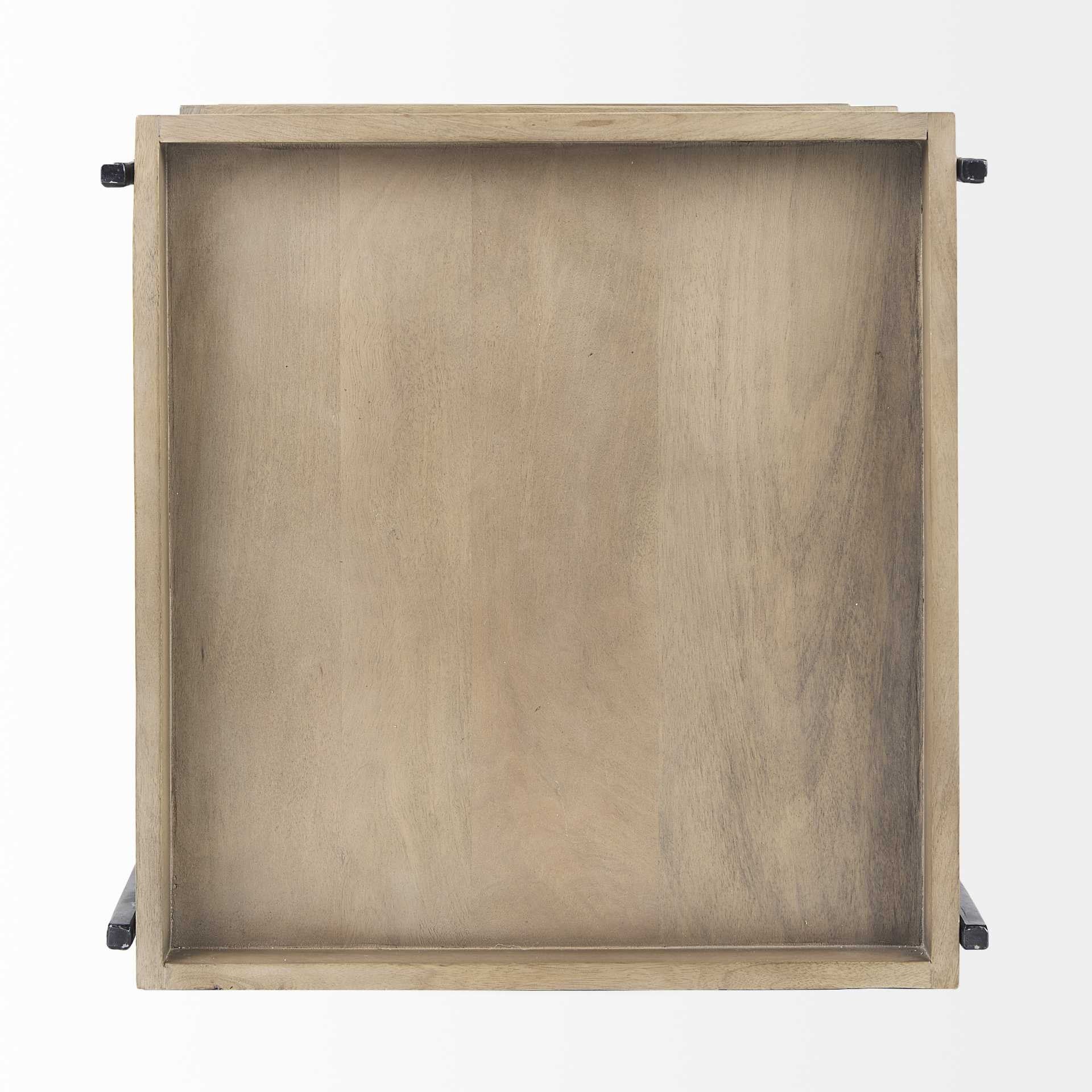 Medium Brown Wooden Square Top Side Table with Three-Tiered Black Iron Frame By Homeroots - Image 3