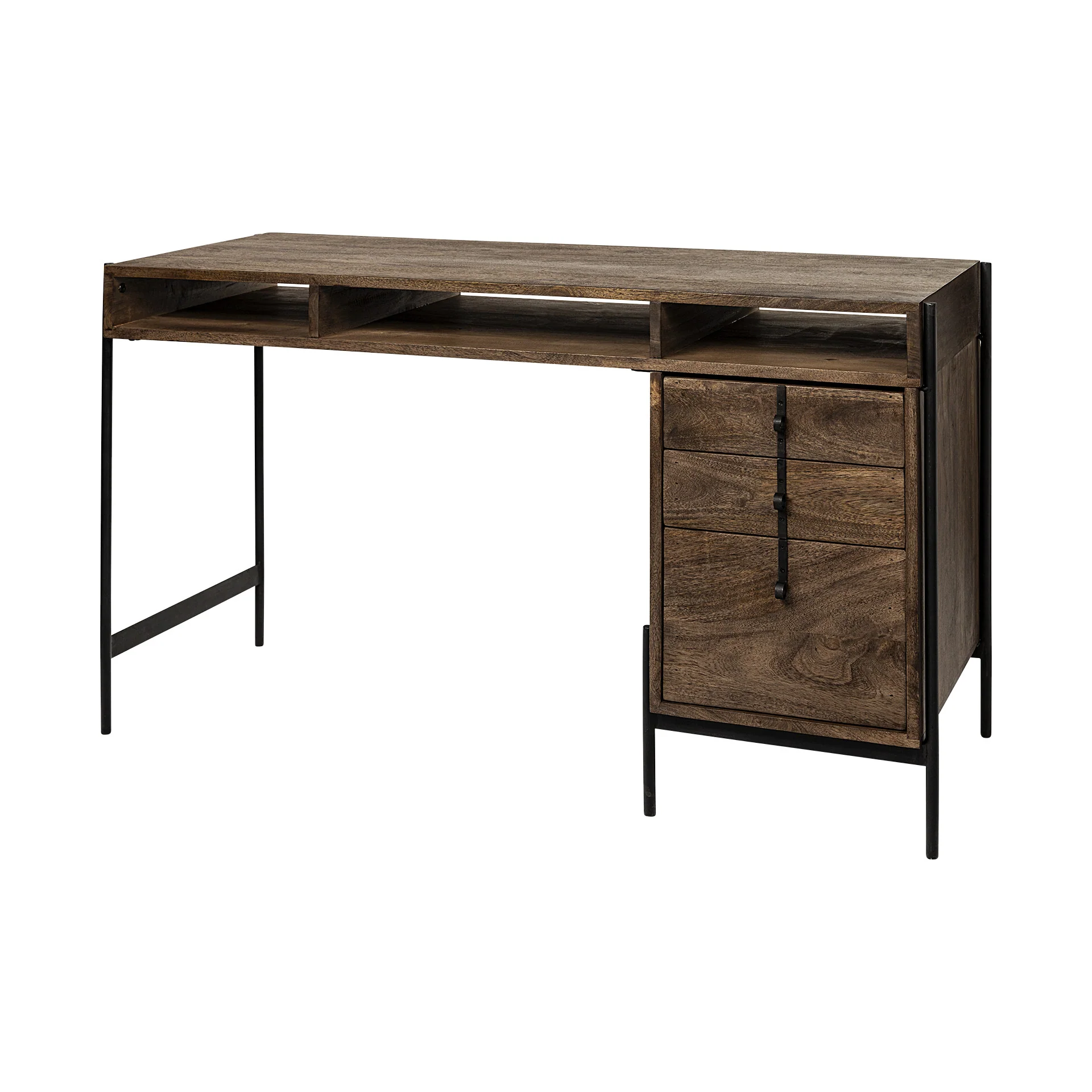Medium Brown Wooden Writing Desk With 3 Drawers And 3 Open Shelves By Homeroots - Image 2