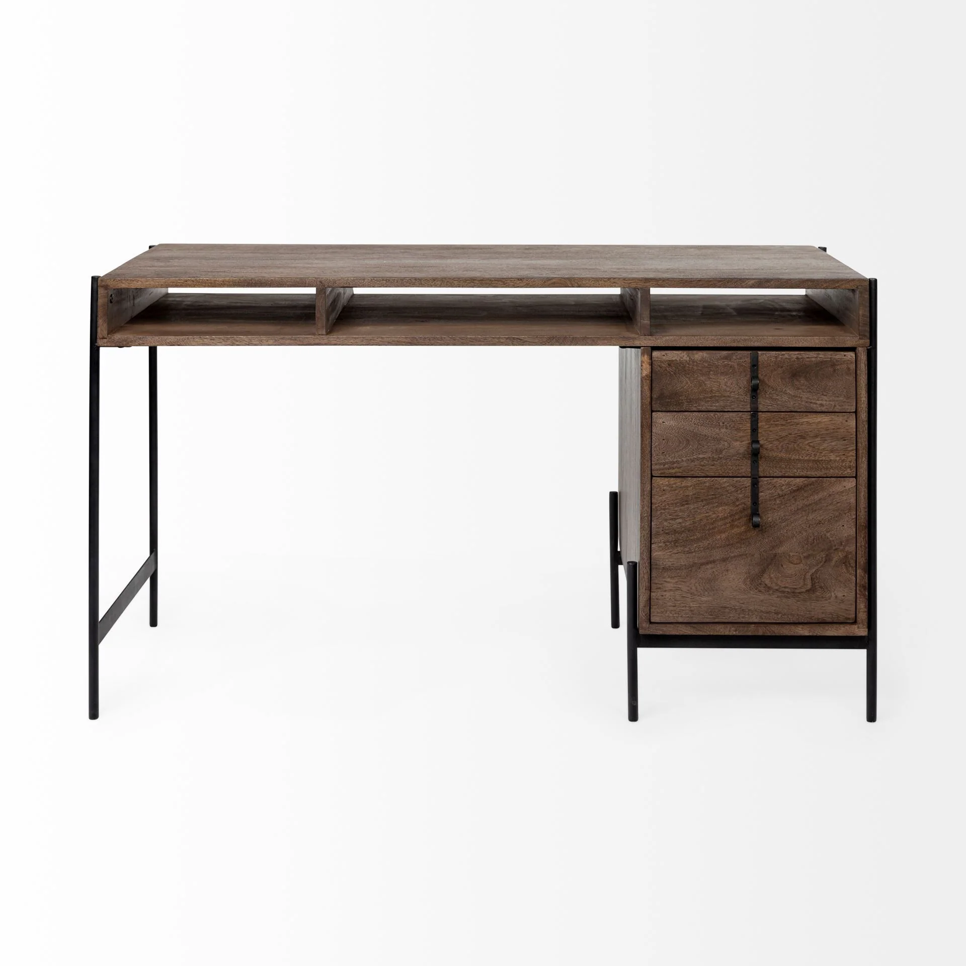 Medium Brown Wooden Writing Desk With 3 Drawers And 3 Open Shelves By Homeroots - Image 3