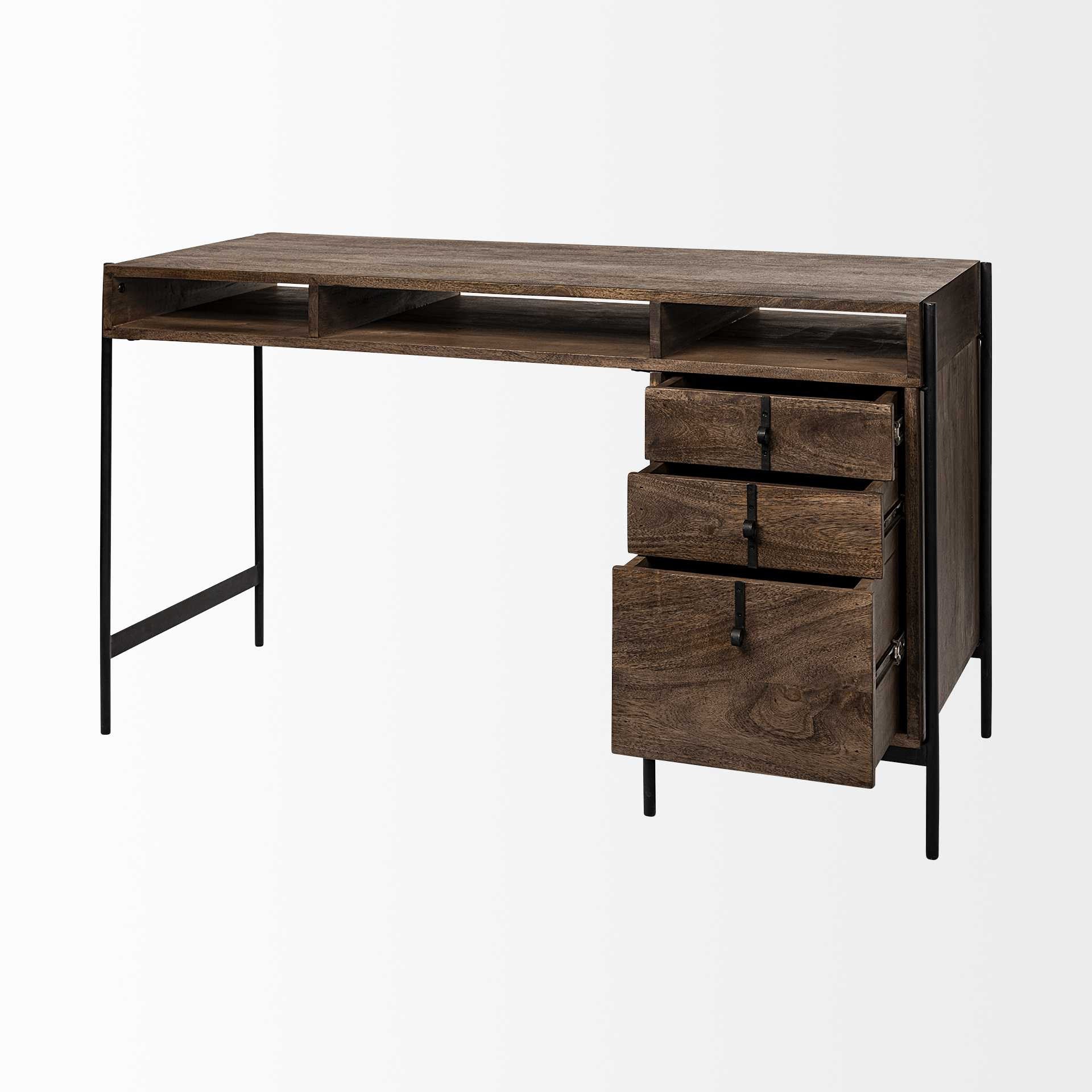 Medium Brown Wooden Writing Desk With 3 Drawers And 3 Open Shelves By Homeroots - Image 6